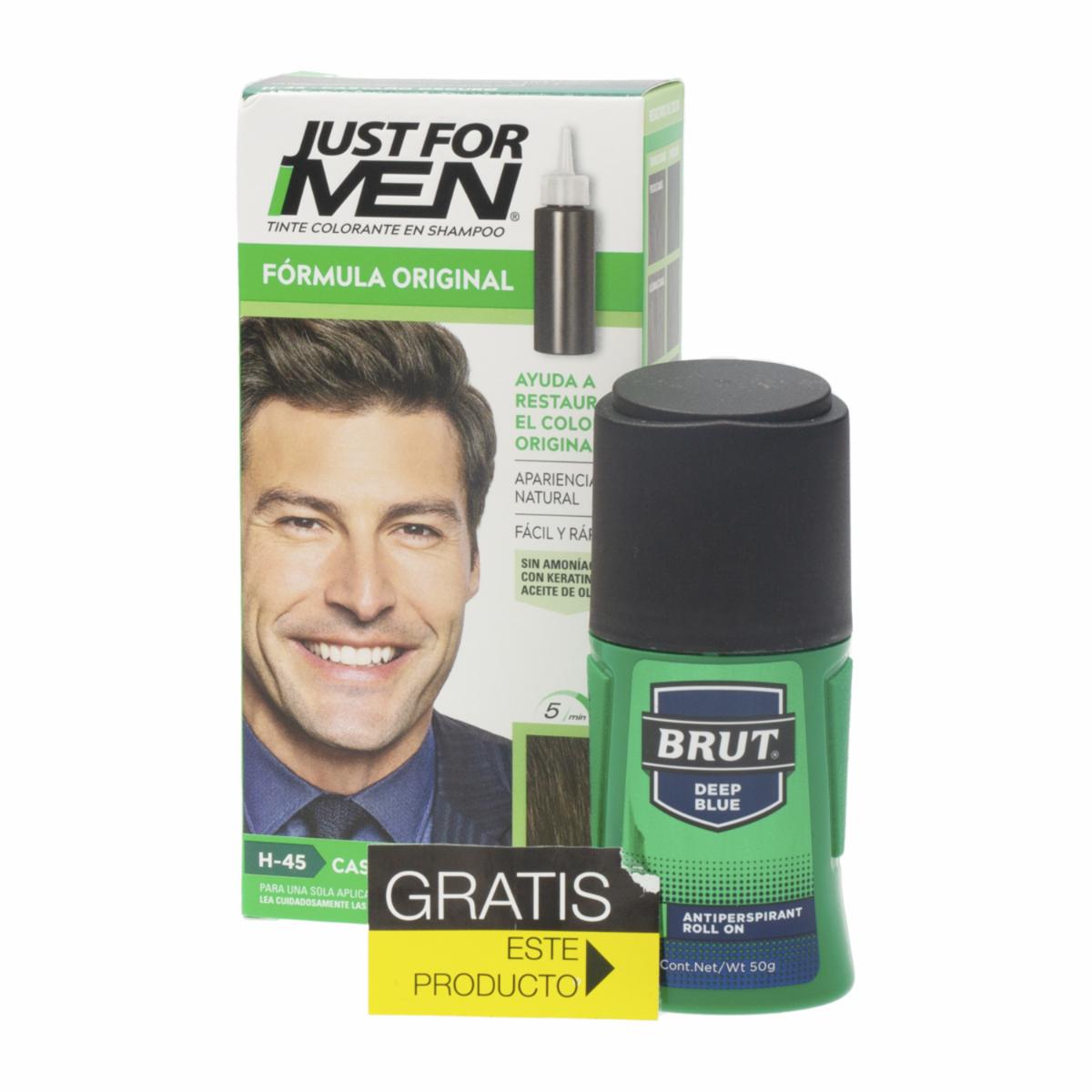 Tinte De Cabello En Shampoo Sin Amoníaco N° H-45 Castaño Oscuro JUST FOR MEN 1 Kit
