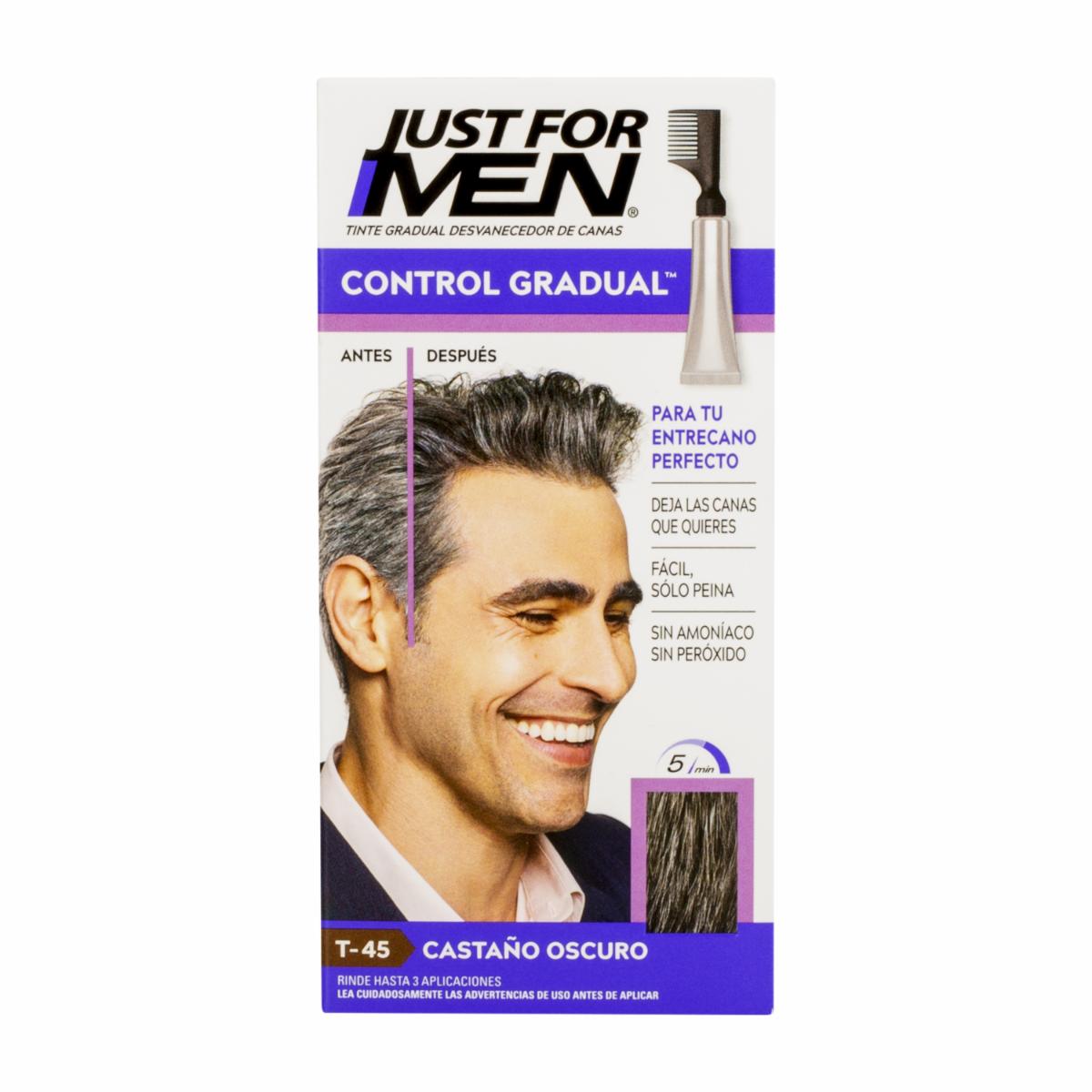 Tinte De Cabello Control Gradual N° T-45 Castaño Oscuro JUST FOR MEN 1 Kit + Peine