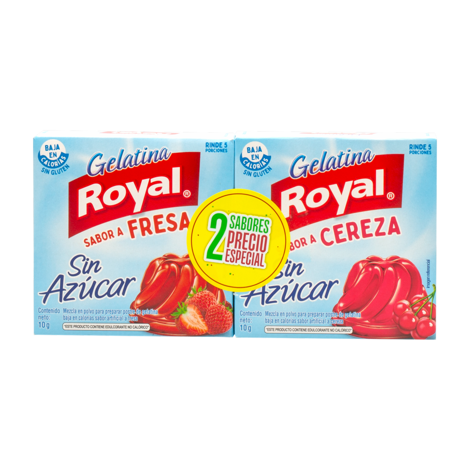 Gelatina Light Sin Azúcar Sabor A Fresa Y Cereza ROYAL 2x10G