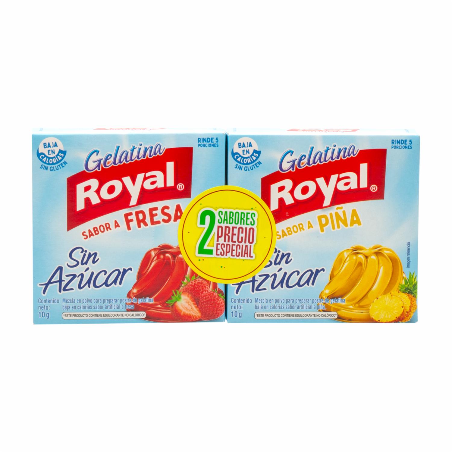 Gelatina En Polvo Light Sin Azúcar Sabor A Fresa Y Piña ROYAL 2x10G
