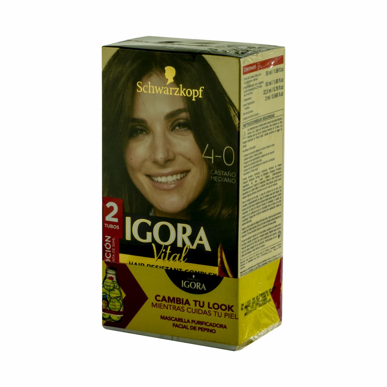 Tinte De Cabello Doble Tubo Castaño Medio 4-0 IGORA VITAL Unidad
