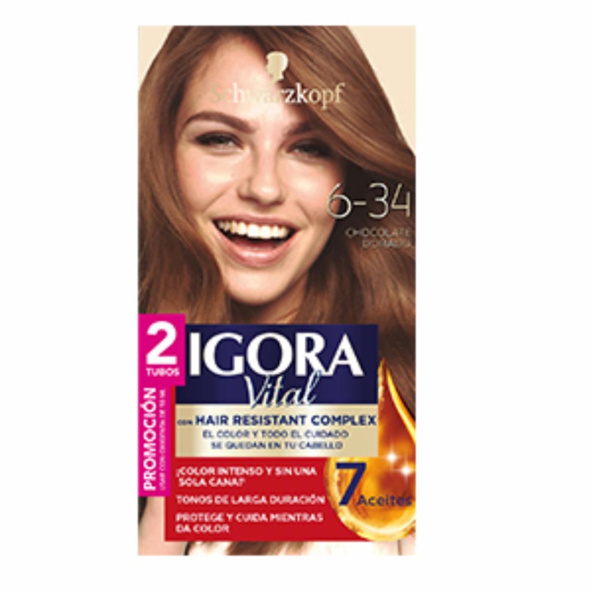 Tinte De Cabello Capilar Doble Tubo Chocolate 6-34 IGORA VITAL Unidad