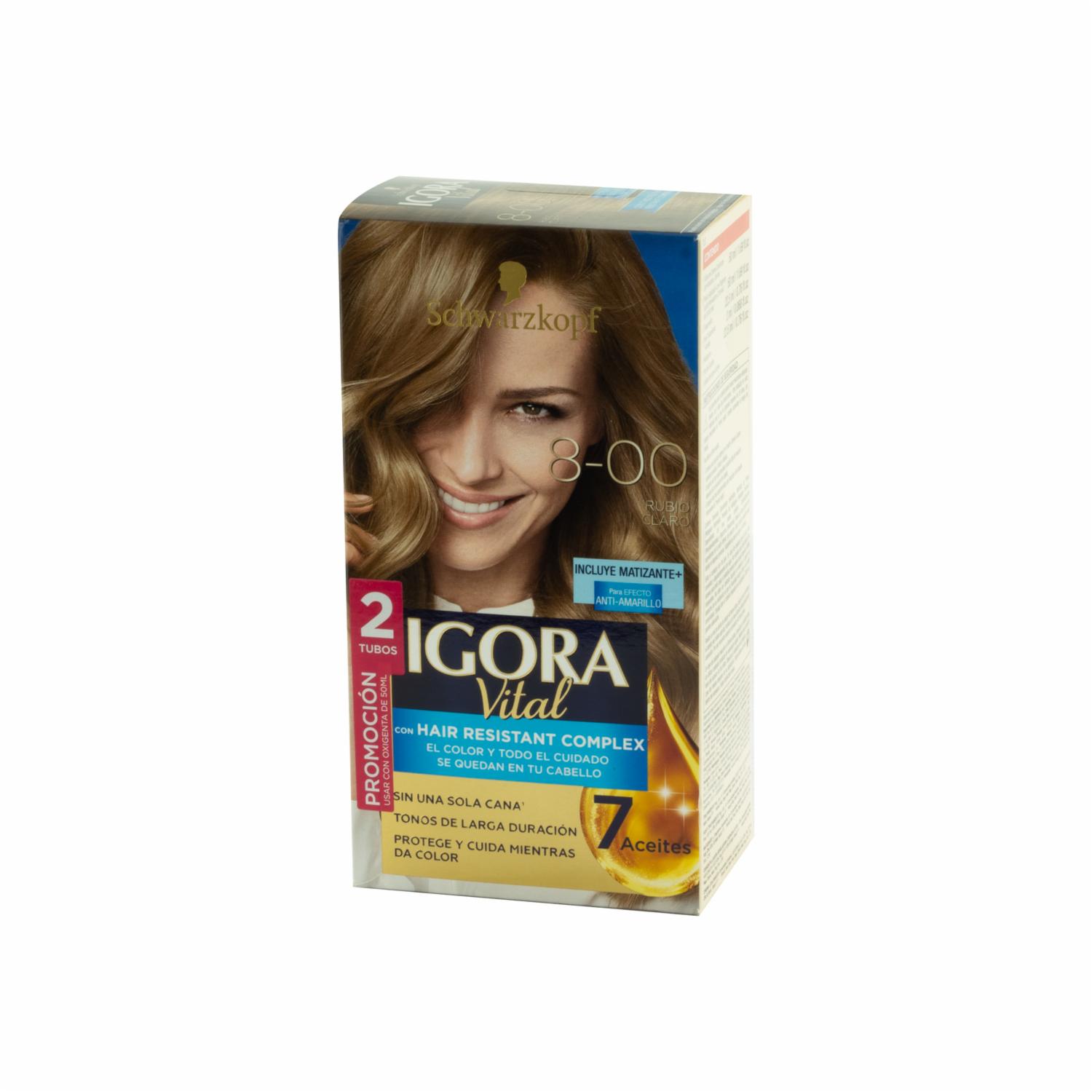 Tinte De Cabello Doble Tubo Rubio Claro 8-00 IGORA VITAL Unidad