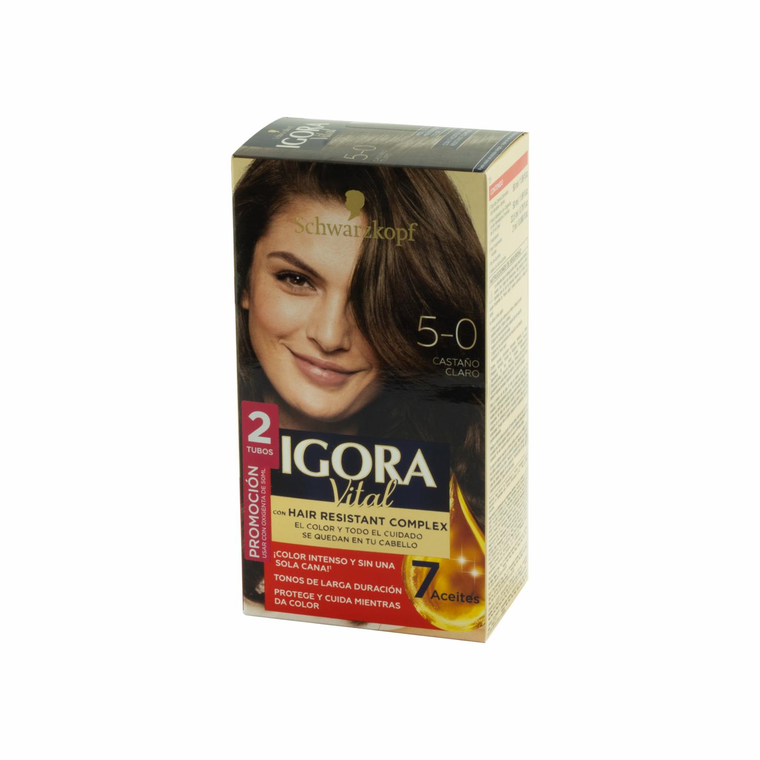 Tinte De Cabello Doble Tubo Castaño Claro 5-0 IGORA VITAL Unidad