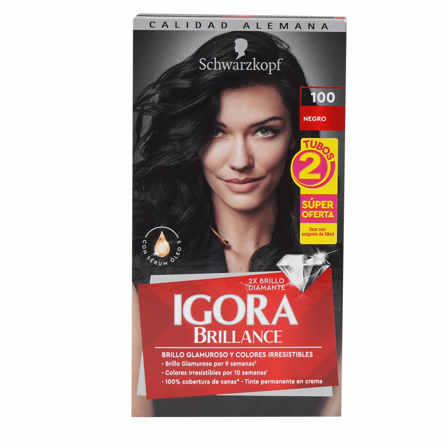 Tinte De Cabello Capilar Doble Tubo Doble Tubo 100 Negro IGORA BRILLANCE Unidad