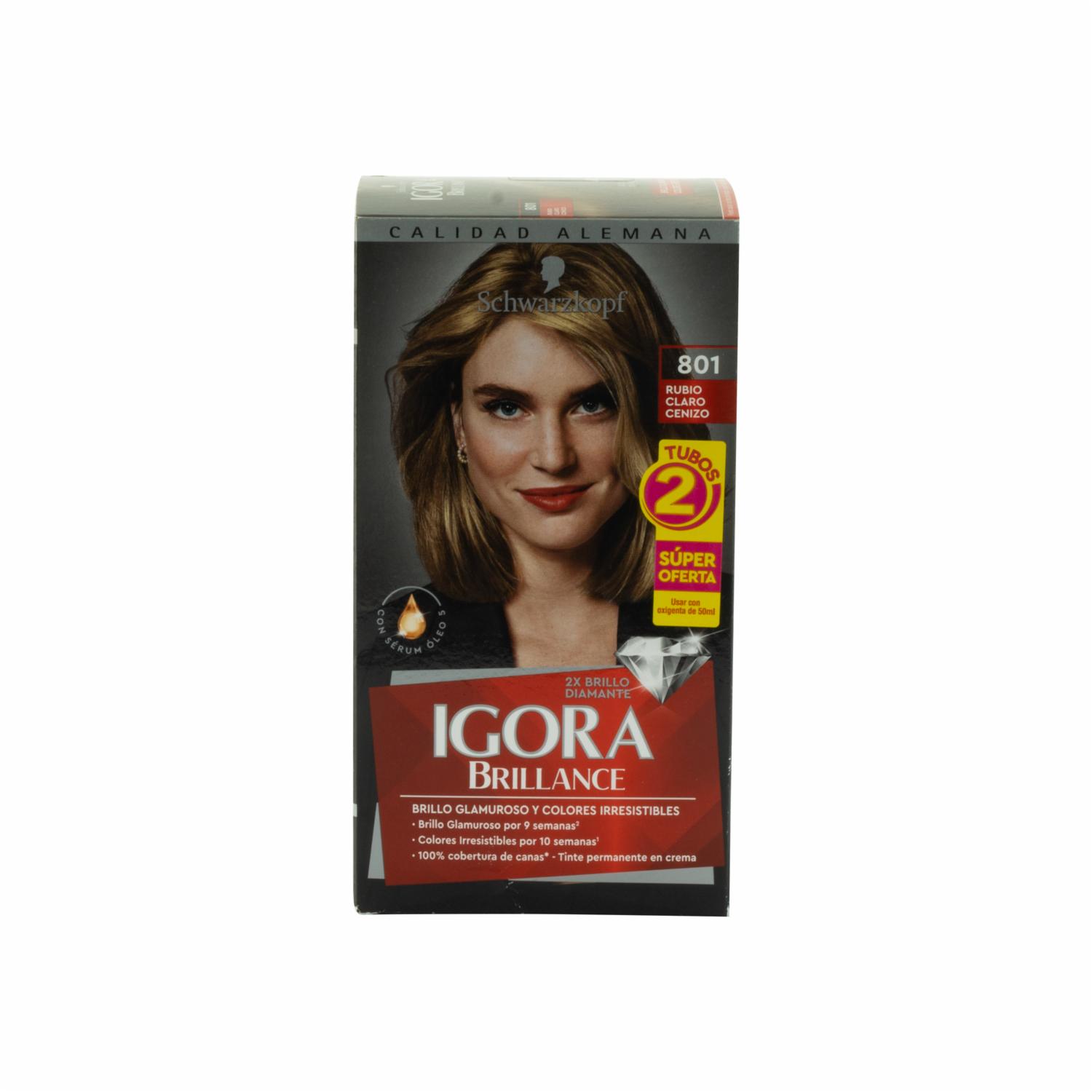 Tinte De Cabello Doble Tubo Rubio Claro 801 IGORA BRILLANCE Unidad