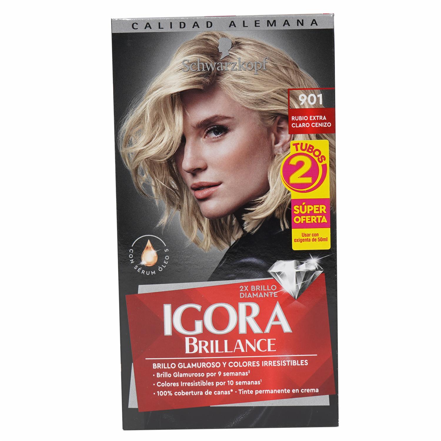Tinte De Cabello Capilar Doble Tubo 901 Rubio IGORA BRILLANCE Unidad