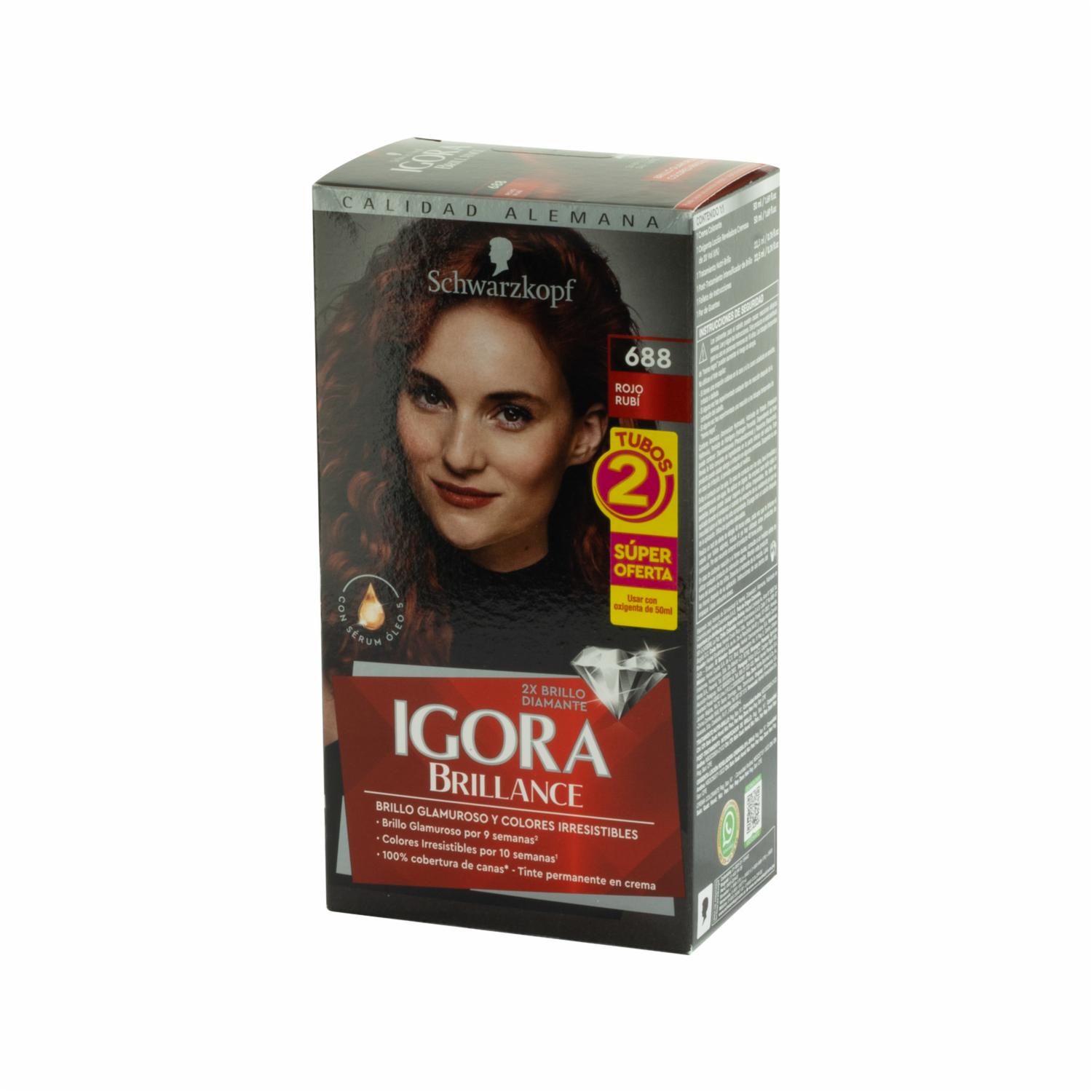 Tinte De Cabello Doble Tubo Int 688 Rojo IGORA BRILLANCE Unidad