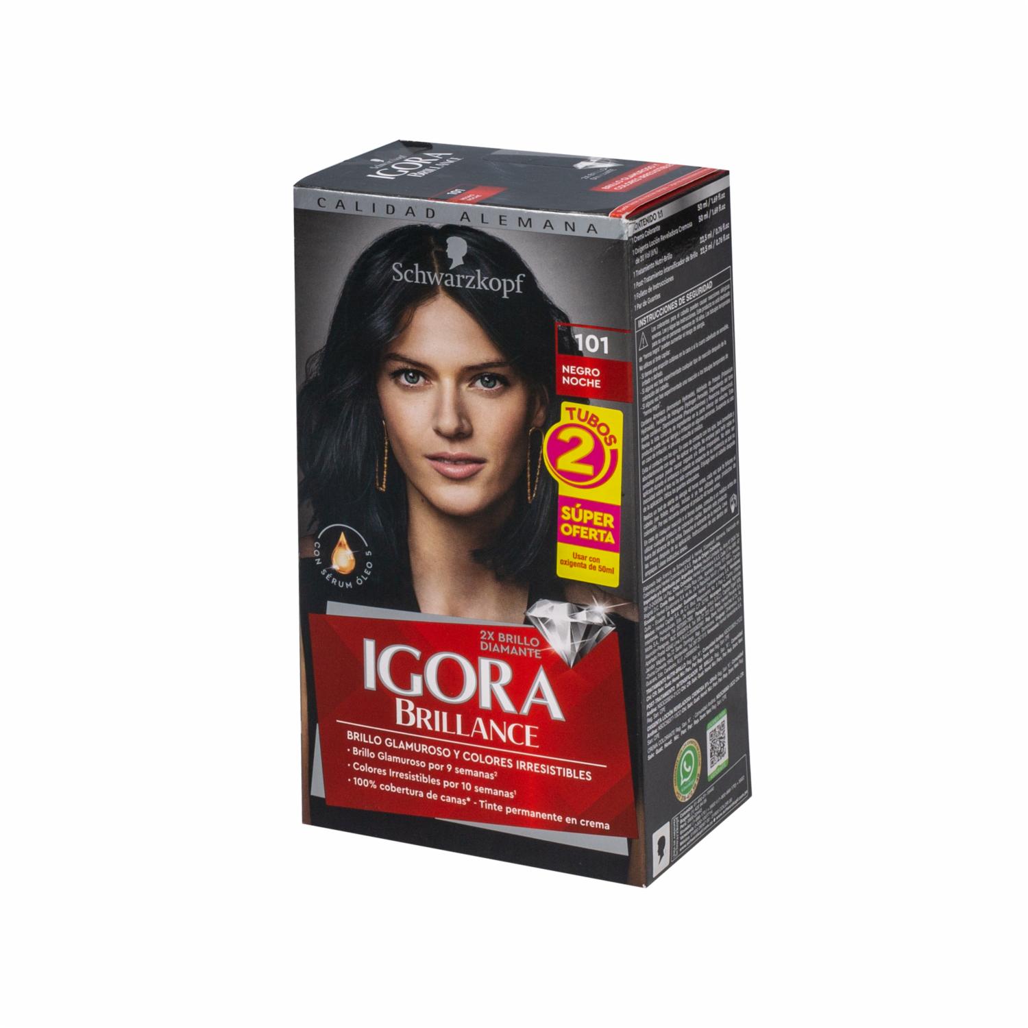 Tinte De Cabello Doble Tubo Negro 101 IGORA BRILLANCE Unidad