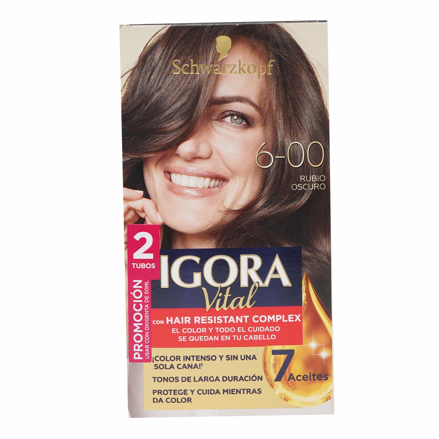 Tinte De Cabello Capilar Doble Tubo Rubio Oscuro 6-00 IGORA VITAL Unidad