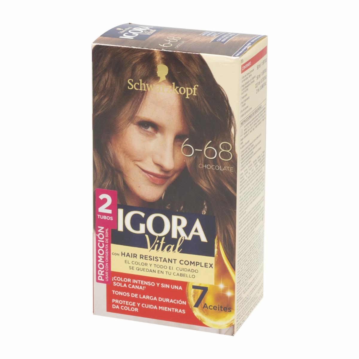 Tinte De Cabello Doble Tubo Chocolate 6-68 IGORA VITAL Unidad