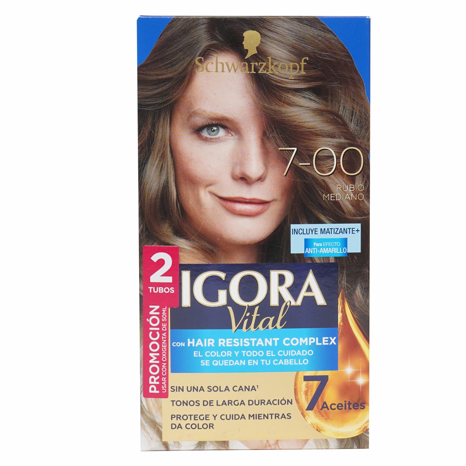 Tinte De Cabello Capilar Doble Tubo Rubio Medio 7-00 IGORA VITAL Unidad