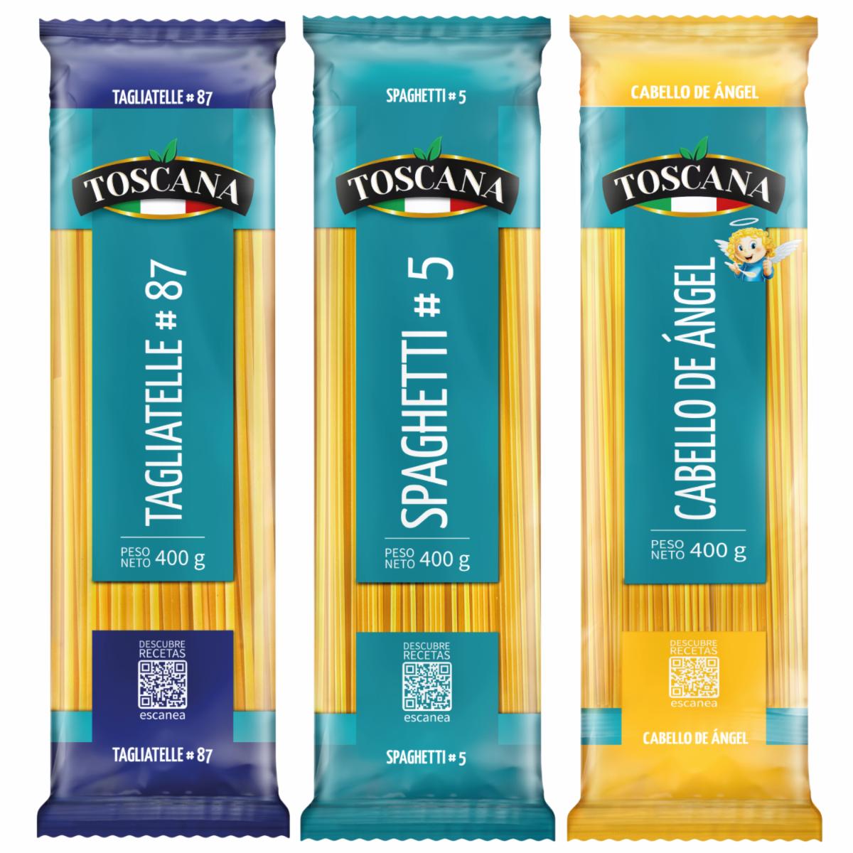 Fideo 3Pack Spaghetti N°5+Tagliatelle N°87 +Cabello De Ángel N°3 TOSCANA 3X400 G