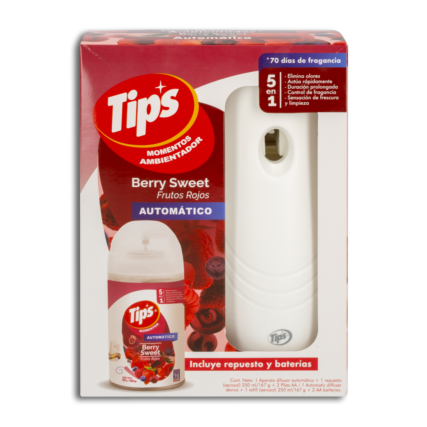 Difusor Automático Con Repuesto Berry Sweet TIPS 250 Ml
