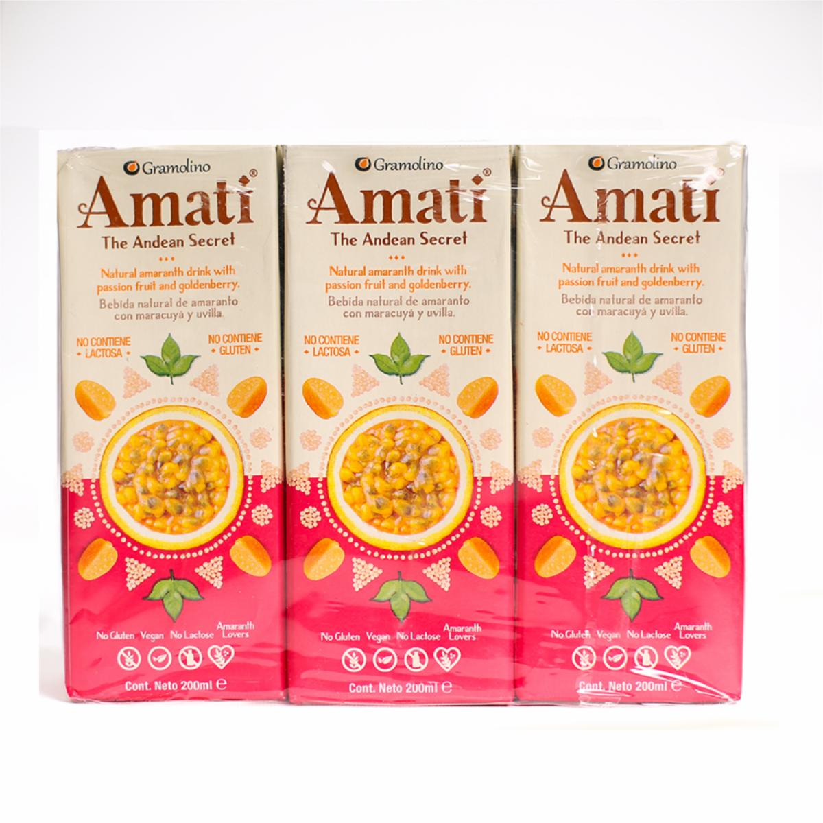 Bebida De Amaranto Con Maracuyá Y Uvilla Sin Gluten Sin Lactosa AMATI THE ANDEAN SECRET 6 X 200 Ml