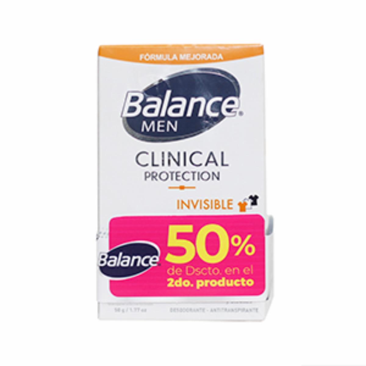Desodorante En Barra Para Dama Crema Clinical Invisible 2do 50% BALANCE 100 G