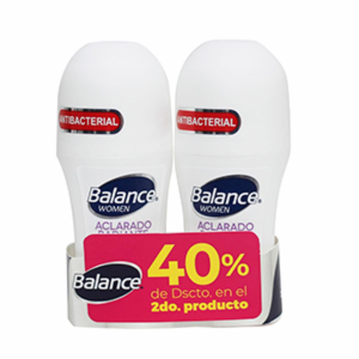 Desodorante En Roll On Aclarado Radiante  Women 2do 40% Descuento BALANCE 2 X 50 ml