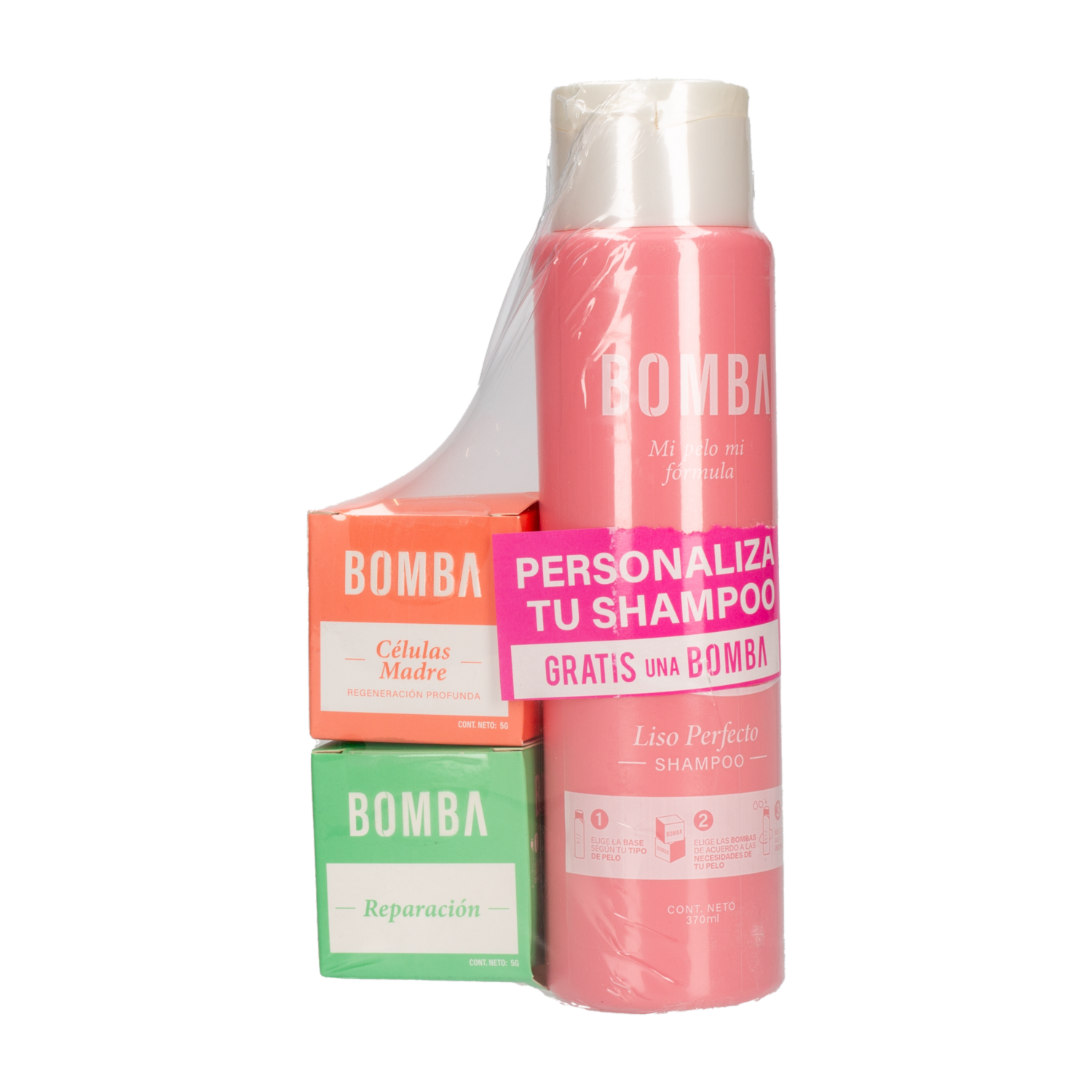 Kit Capilar Bomba Mix Shampoo Liso Perfecto + Bomba Control Caída+Bomba Anti Frizz BOMBA 370 Ml