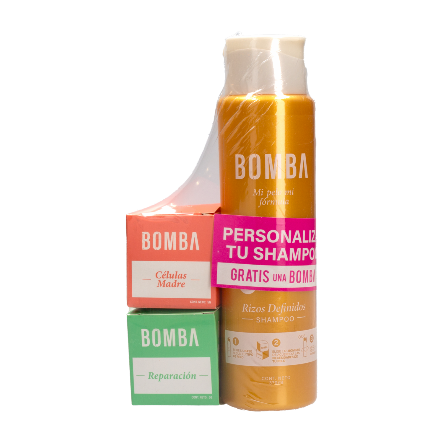 Kit Capilar Bomba Mix Shampoo Rizos Definidos+Bomba Control Caída+Bomba Anti Friz BOMBA 370 Ml