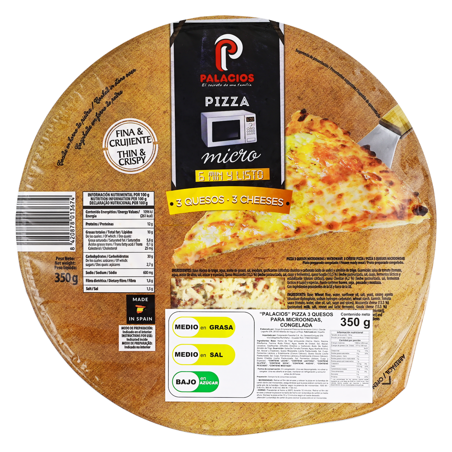 Pizza 3 Quesos PALACIOS 350 g