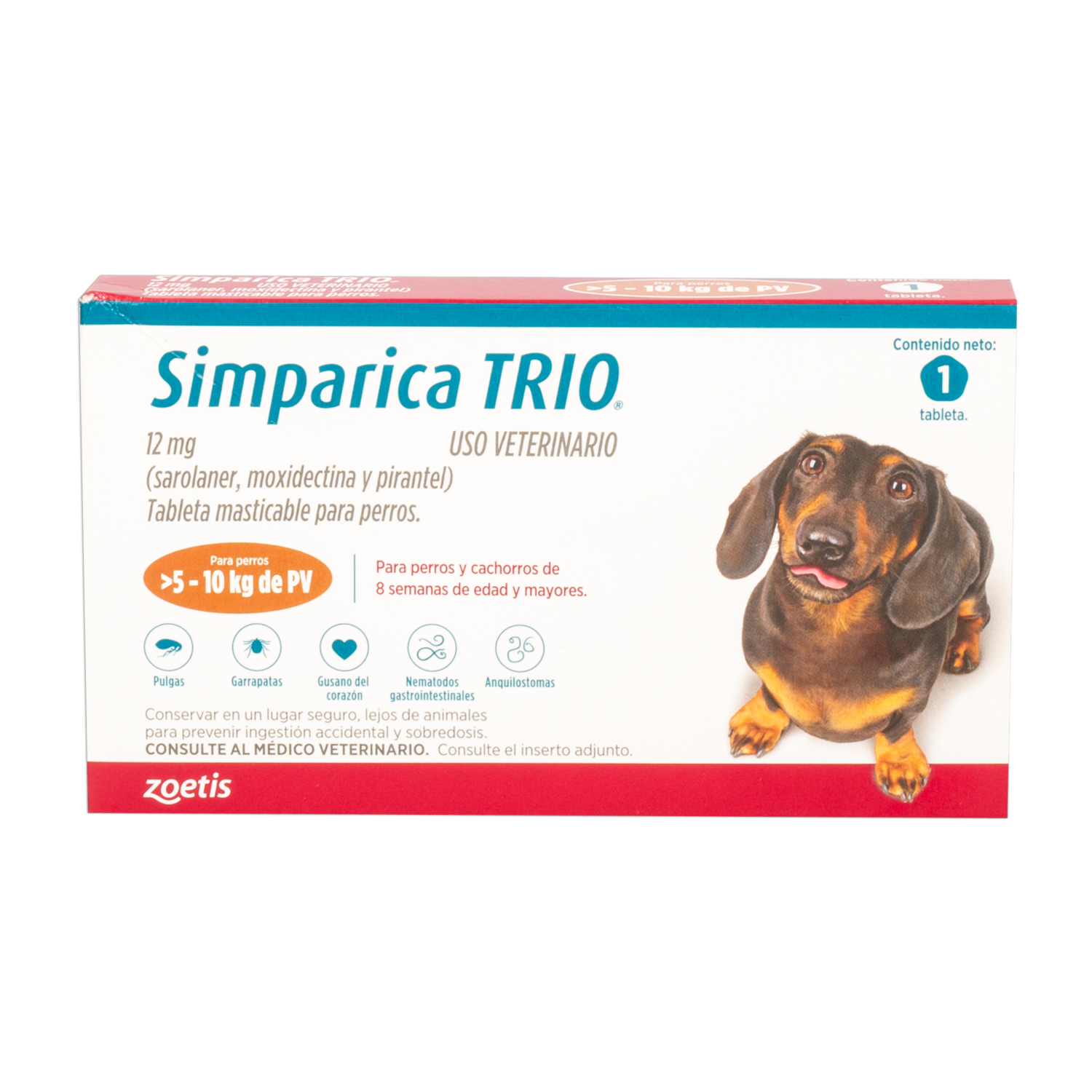 Antiparasitario Para Perros Interno Y Externo Trio   De 10 A 15Kg SIMPARICA De 10 Kg A 15 Kg