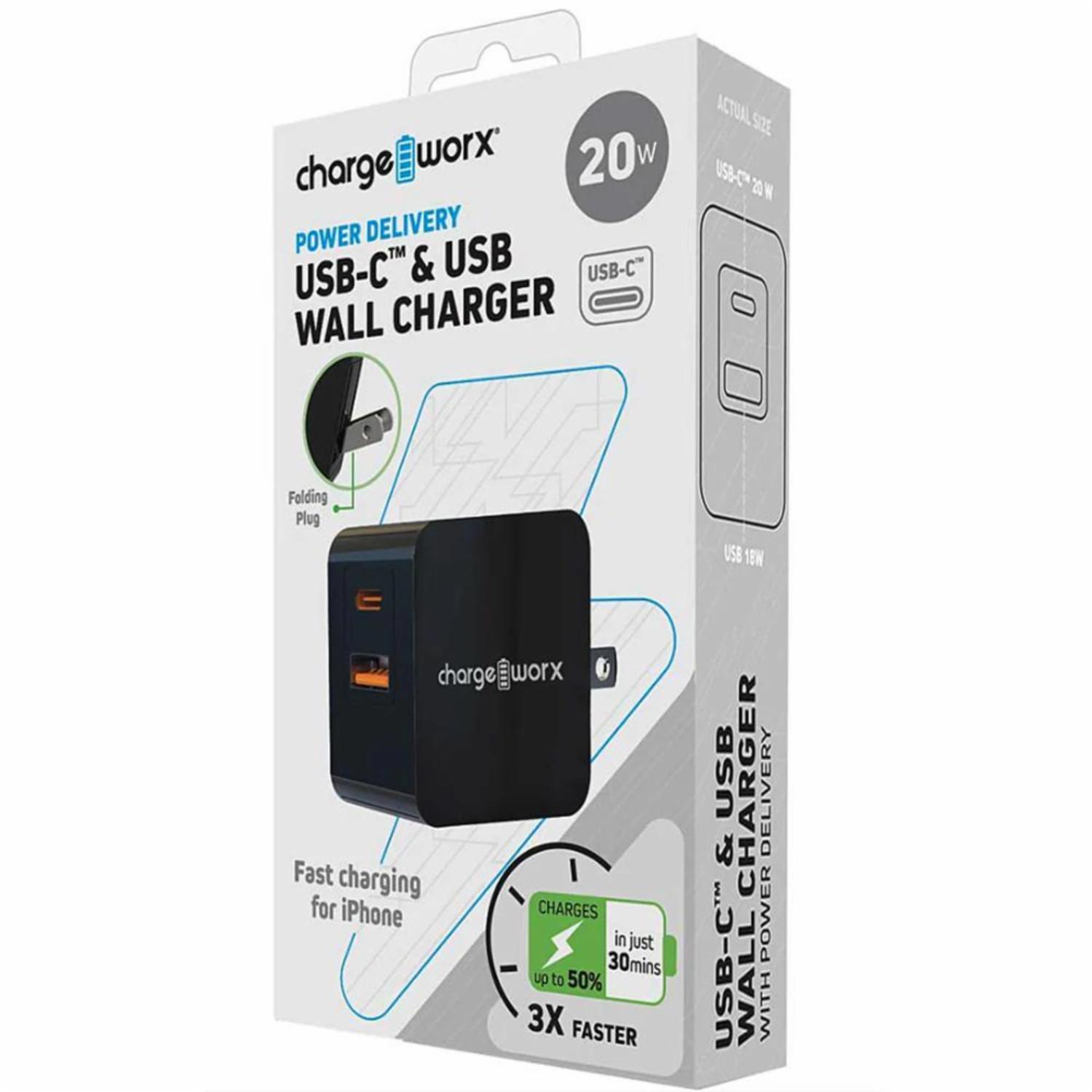 Cargador De Pared Doble Puerto CHARGE WORX USB-C – USB