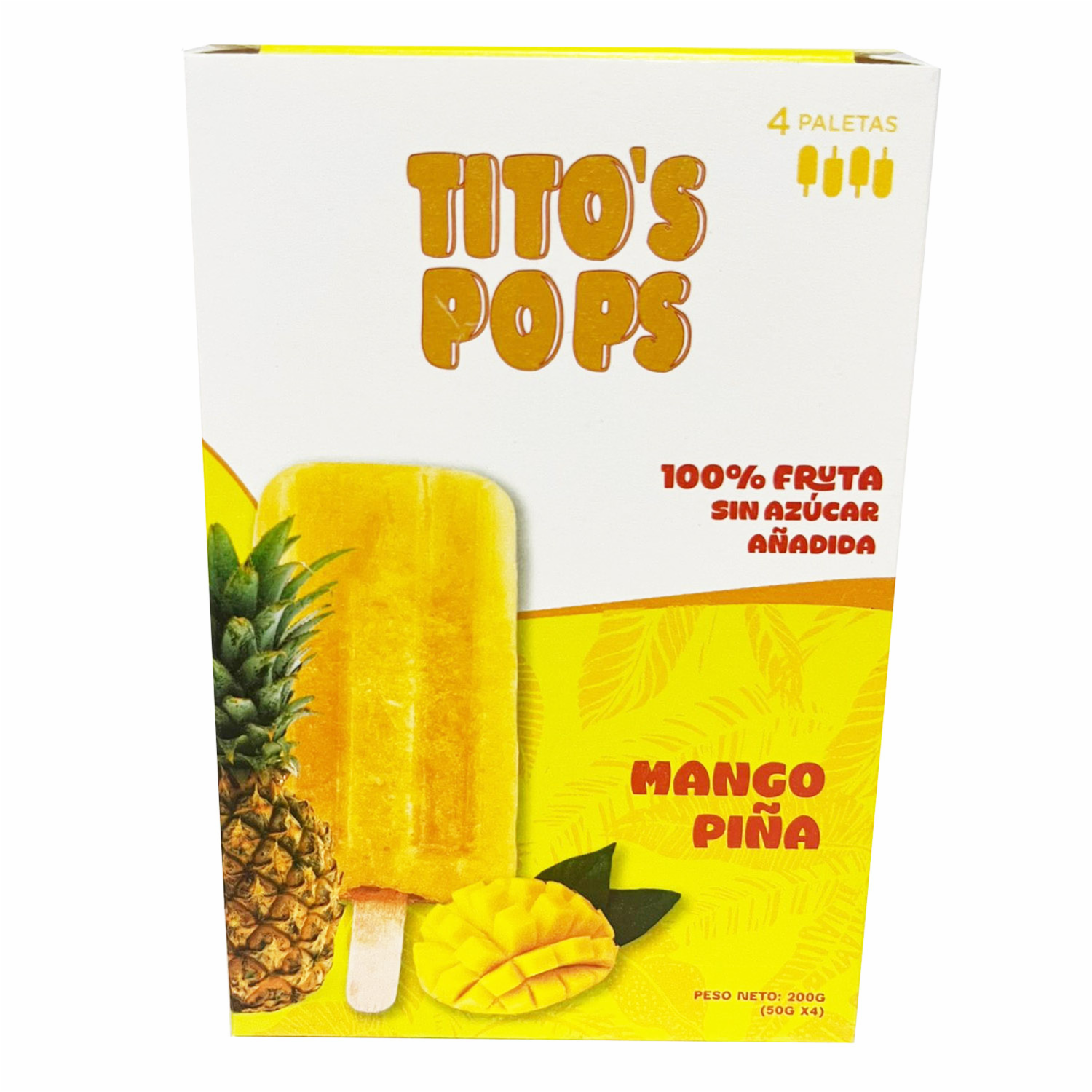 Helado En Paleta 100% Mango Piña Sin Azúcar TITO´S POPS 4 Uds X 50 G