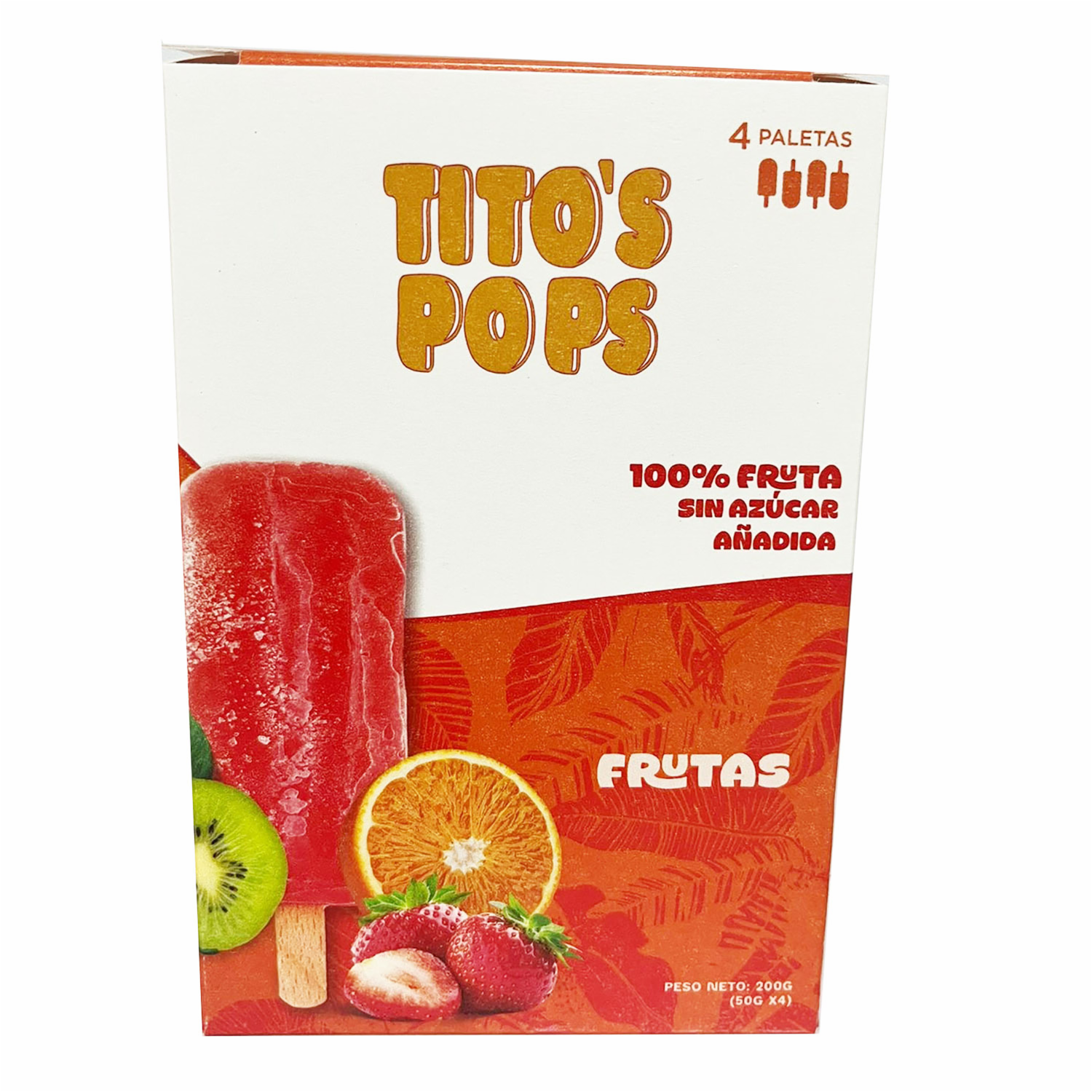 Helado En Paleta 100% Frutas Sin Azúcar TITO´S POPS 4 Uds X 50 G