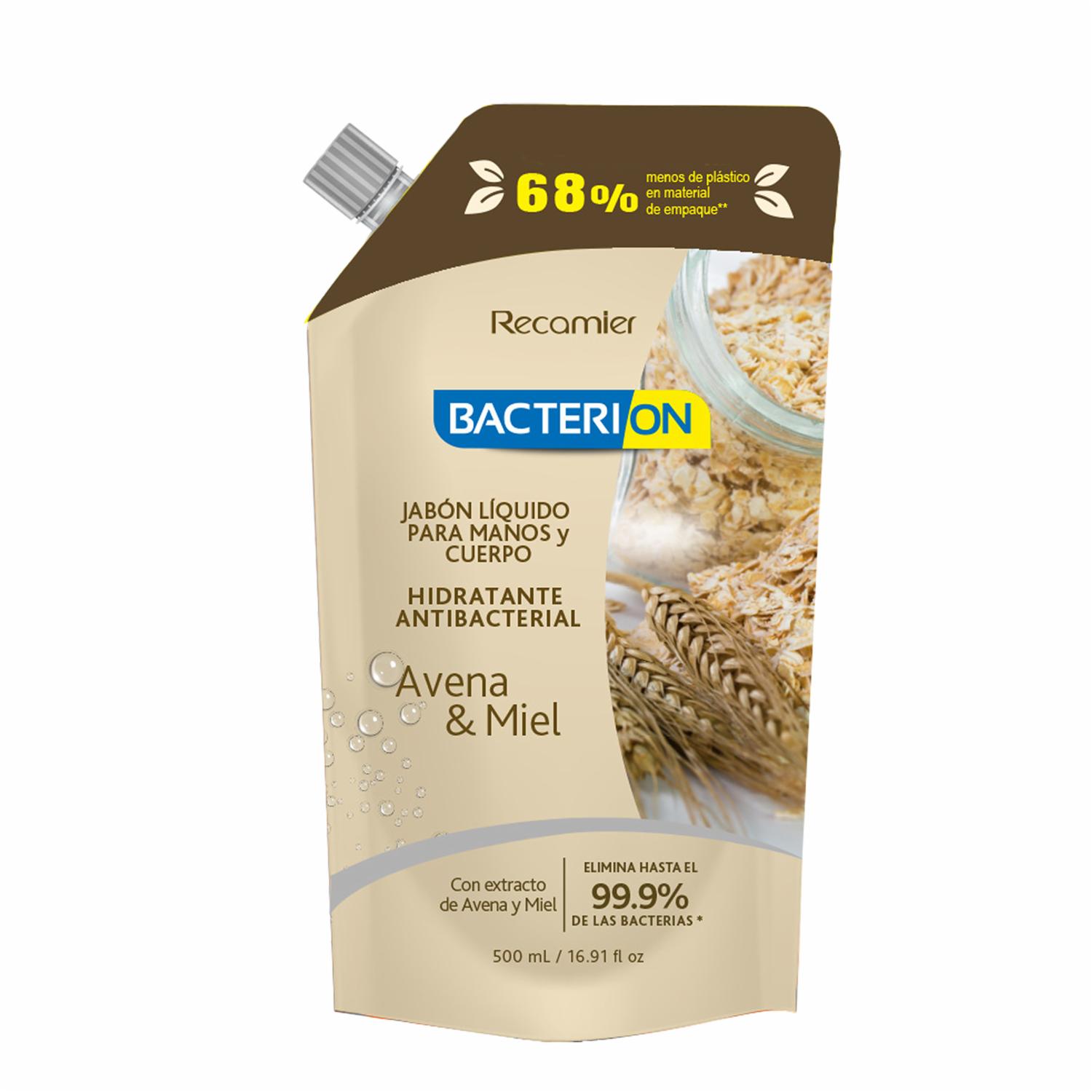 Jabón Líquido Para Manos Y Cuerpo Hidratante Antibacterial Avena Y Miel BACTERION 500 Ml