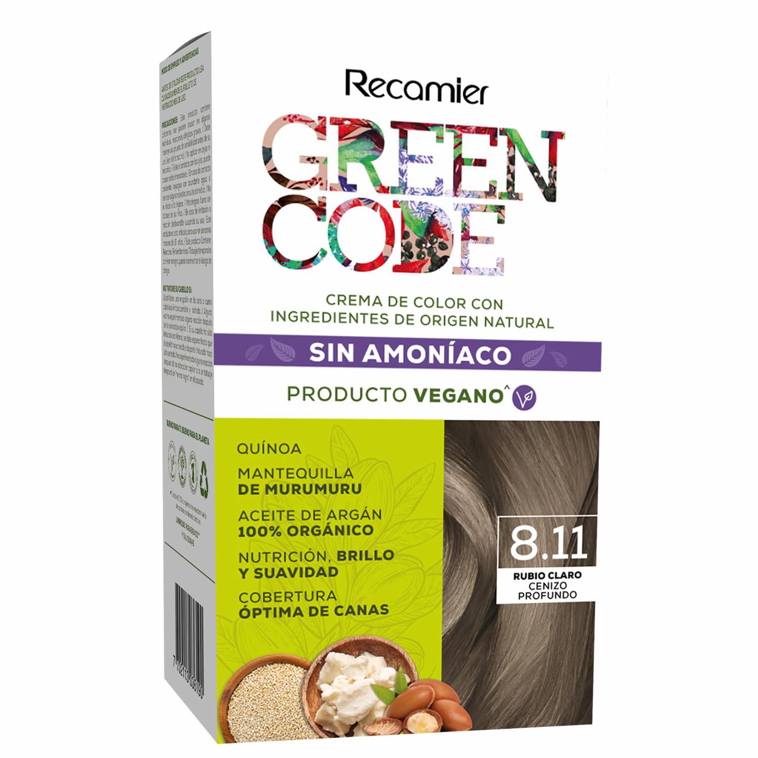 Tinte De Cabello Rubio Claro Cenizo Profundo 8.11 Sin Amoníaco GREEN CODE Kit 50 G