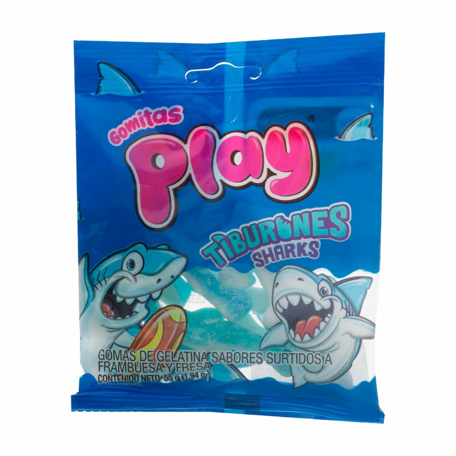Gomas En Forma De Tiburones Sabor A Fresa Y Frambuesa PLAY 55 G