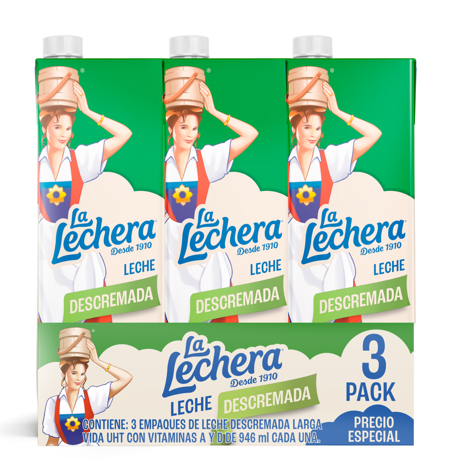 Leche Descremada Larga Vida UHT LA LECHERA 3X946 Ml