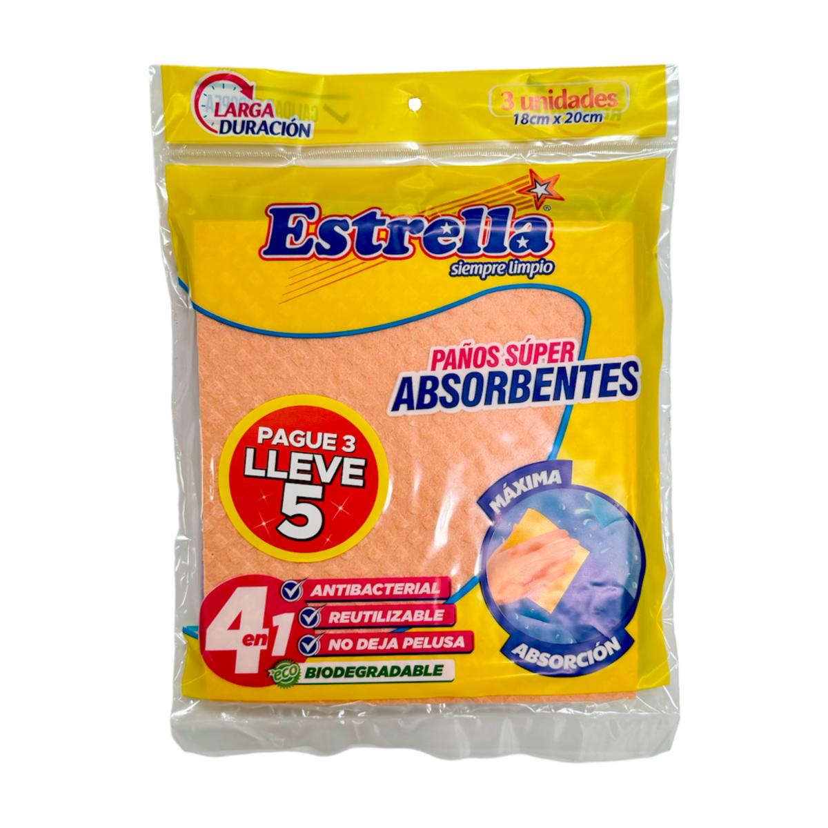 Paños Multiusos Súper Absorbentes Antibacterial Reutilizable No Deja Pelusa ESTRELLA X 3 Uds
