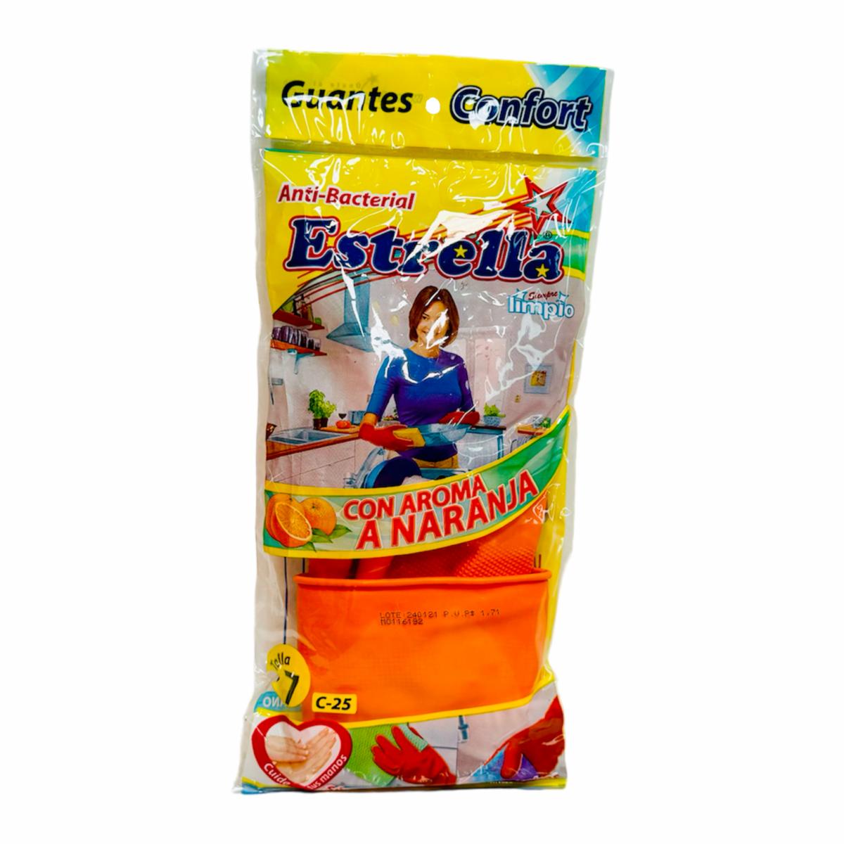 Guantes De Nitrilo Domésticos Antibacterial Aroma A Naranja ESTRELLA Talla 7