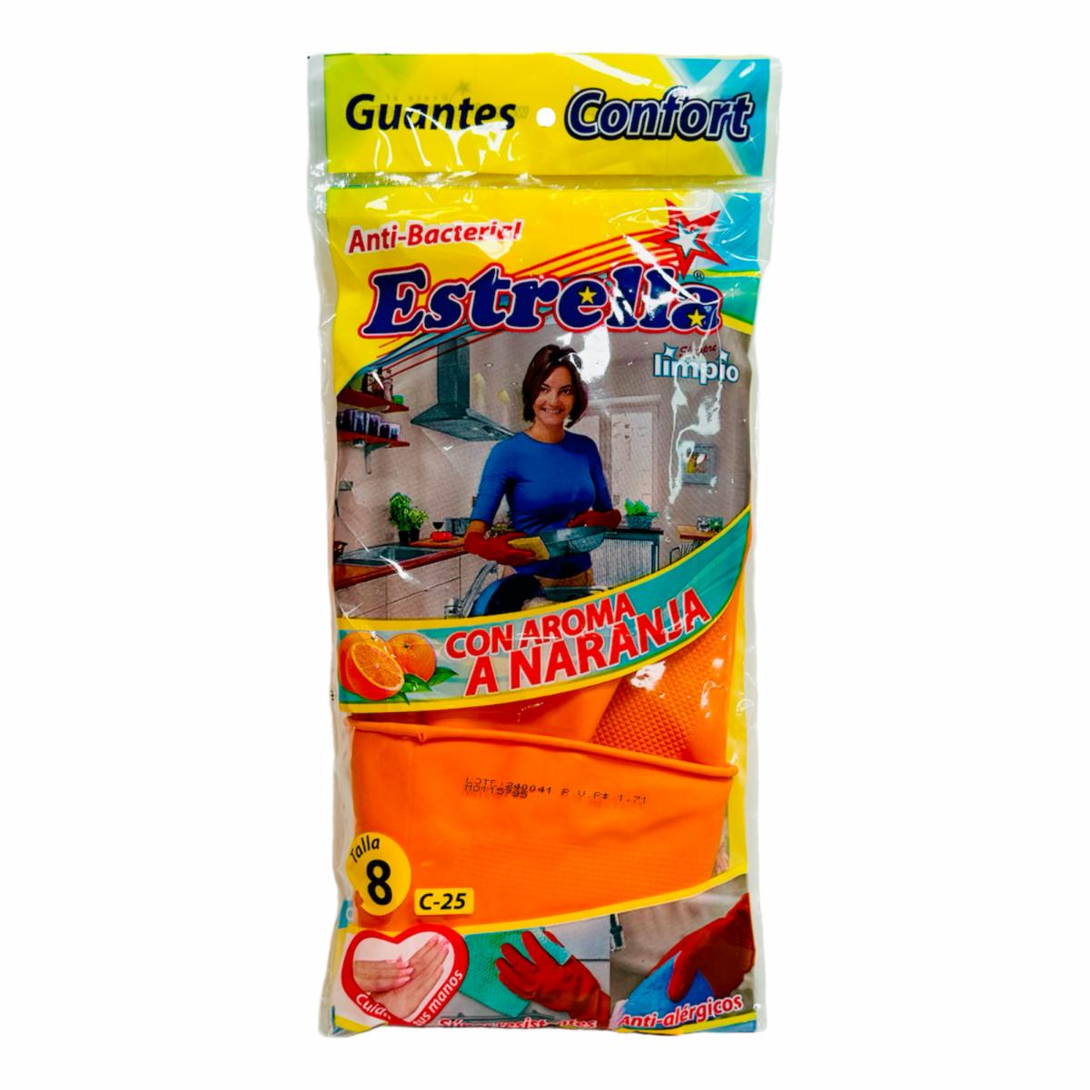 Guantes De Nitrilo Domésticos Antibacterial Aroma A Naranja ESTRELLA Talla 8