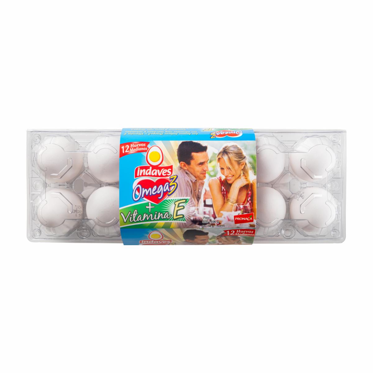 Huevos Blancos Medianos Omega 3 + Vitamina E INDAVES X 12 Uds