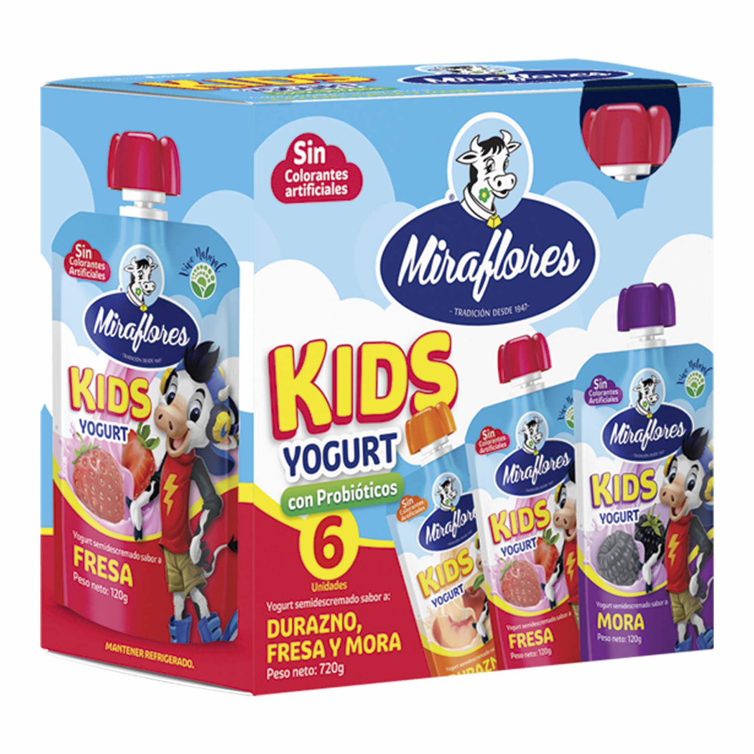 Yogurt Semidescremado Kids Sabores Surtidos Con Probióticos MIRAFLORES 6 X 120 G