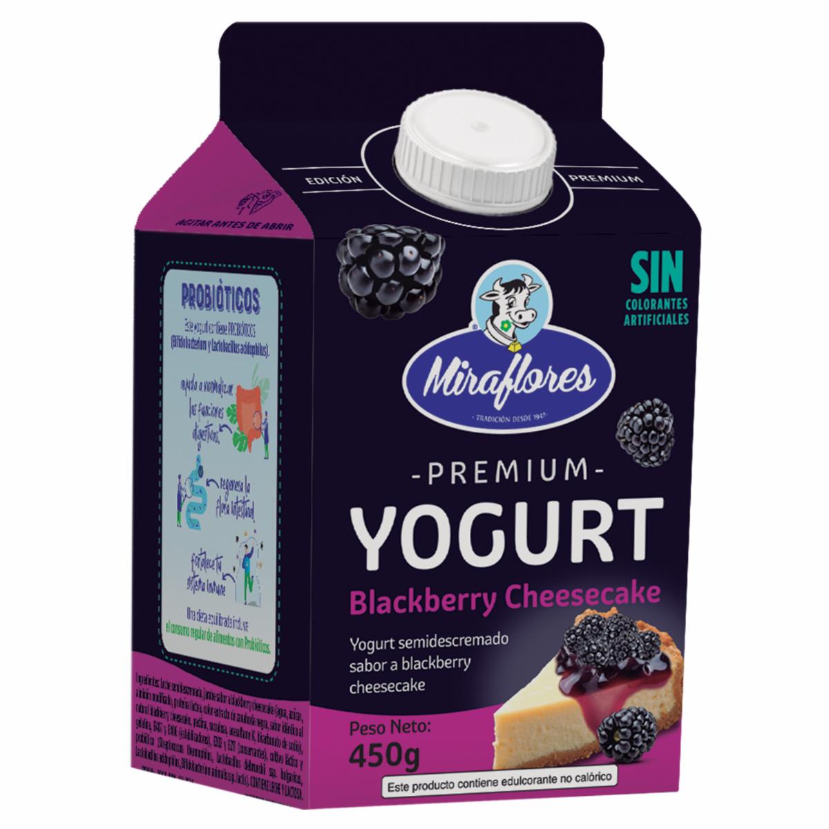 Yogurt Semidescremado Premium Sabor A BlackBerry Cheesecake MIRAFLORES 450 G