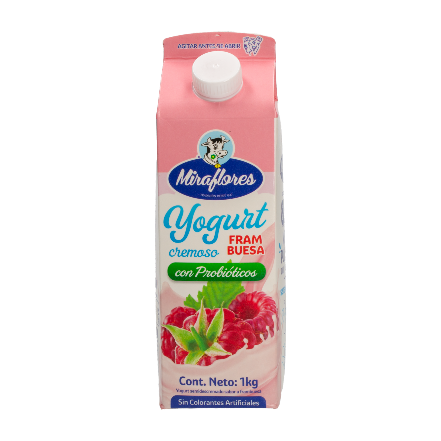 Yogurt Semidescremado Sabor A Frambuesa Con Probióticos MIRAFLORES 1000 G