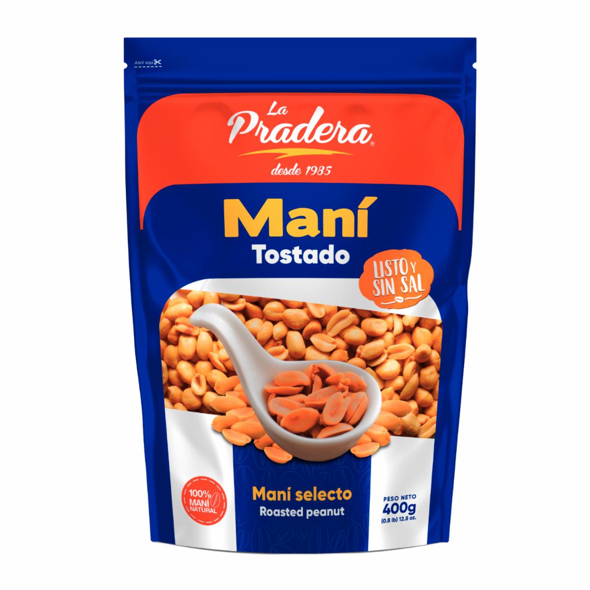 Maní Tostado Listo Y Sin Sal LA PRADERA 400 G