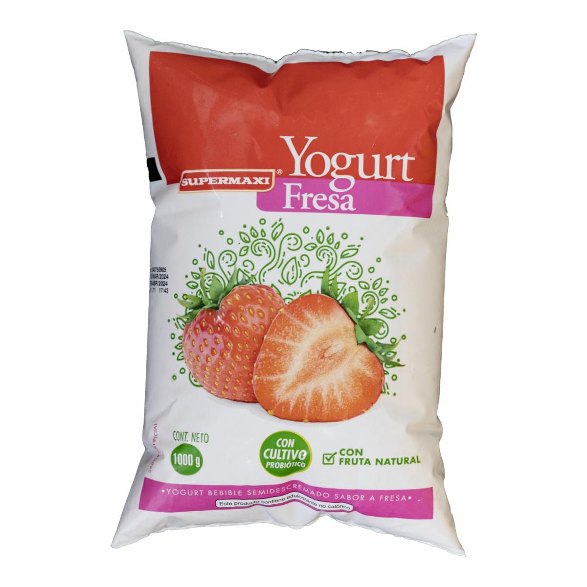 Yogurt Semidescremado Bebible Sabor A Fresa En Funda SUPERMAXI 1000 G