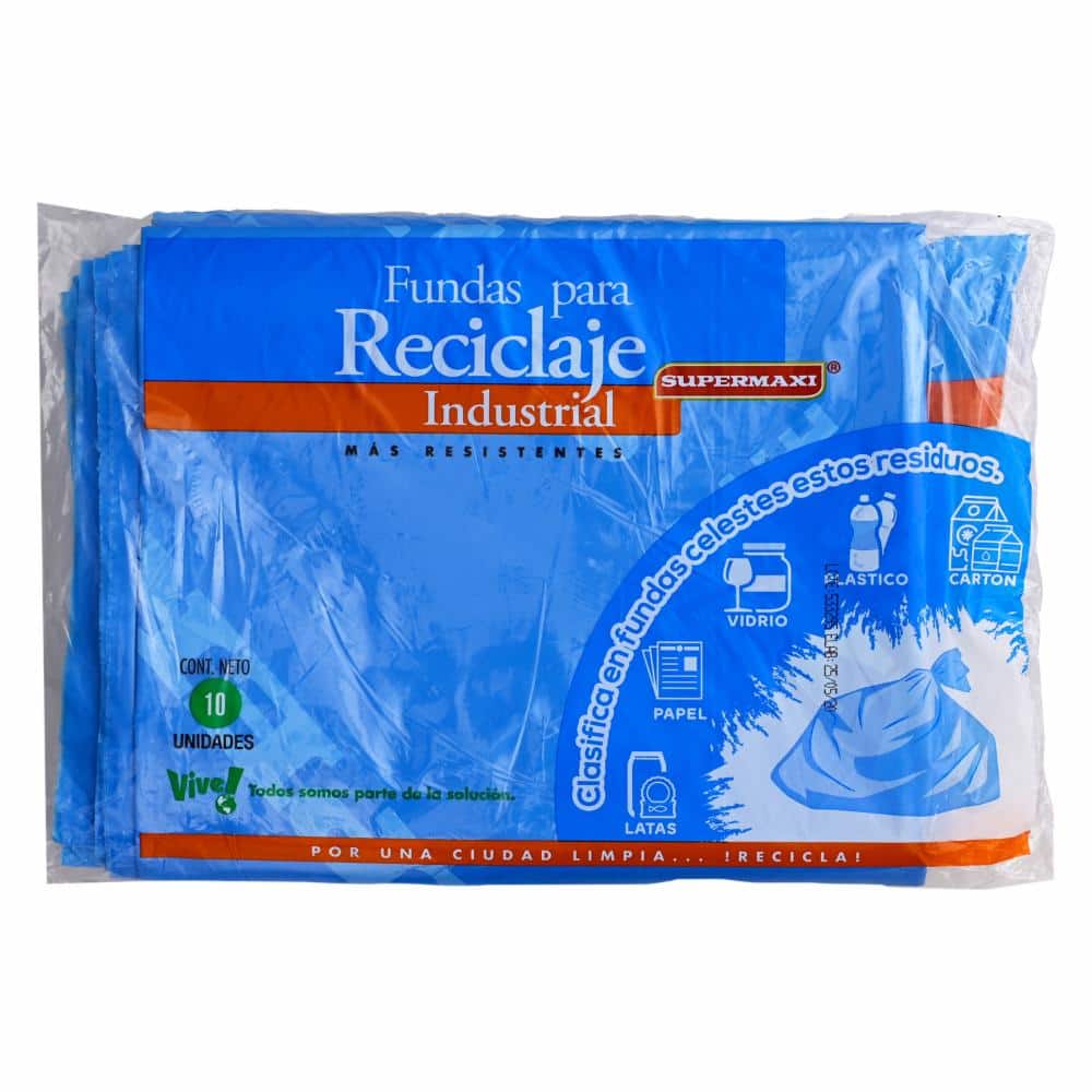 Fundas Para Basura Industrial, Reciclaje Azul SUPERMAXI 10