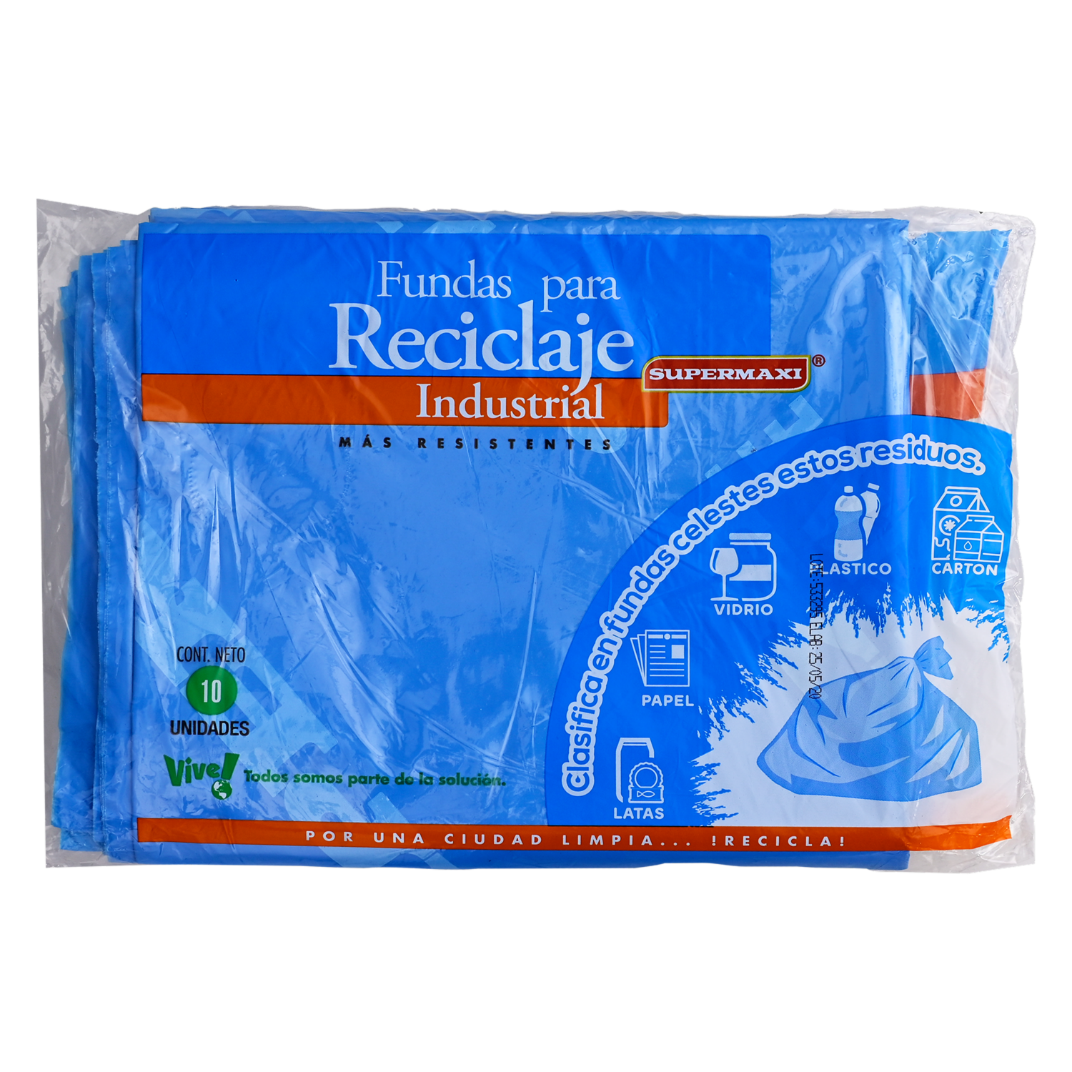 Fundas Para Basura Industrial, Reciclaje Azul SUPERMAXI 10 Unidades