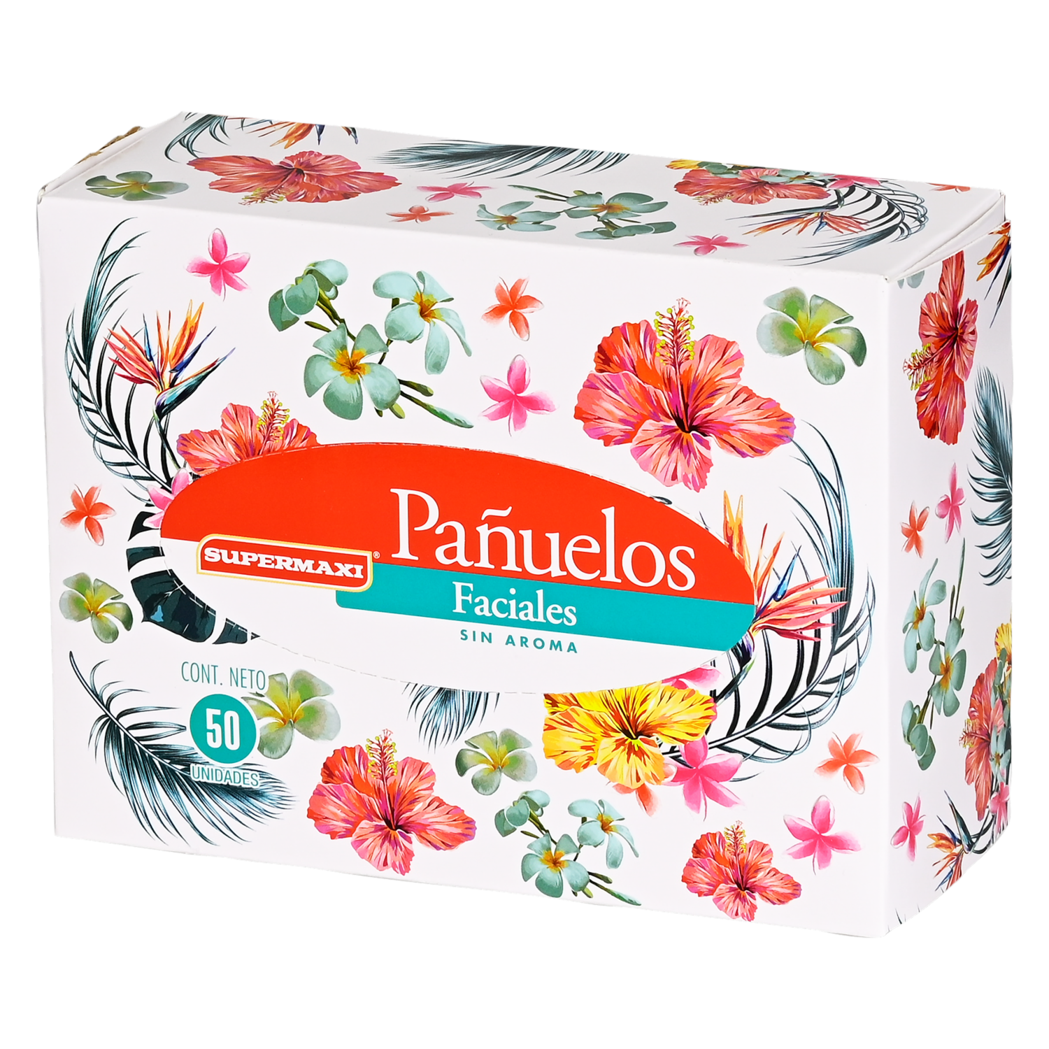 Pañuelos Faciales Caja Diseño De Plumas SUPERMAXI 50 Unidades