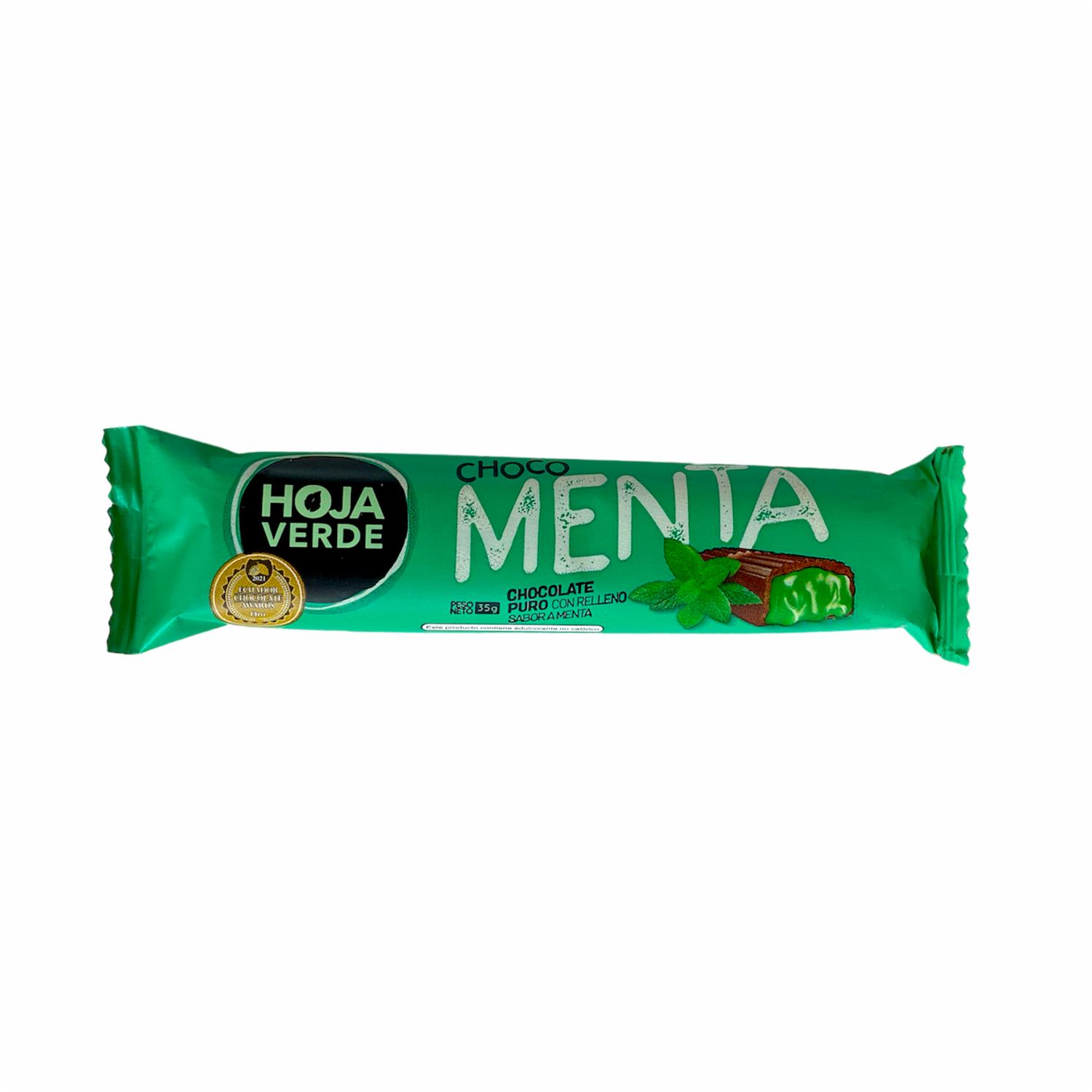 Chocolate En Barra Puro Rellena Sabor A Menta HOJA VERDE 35 G