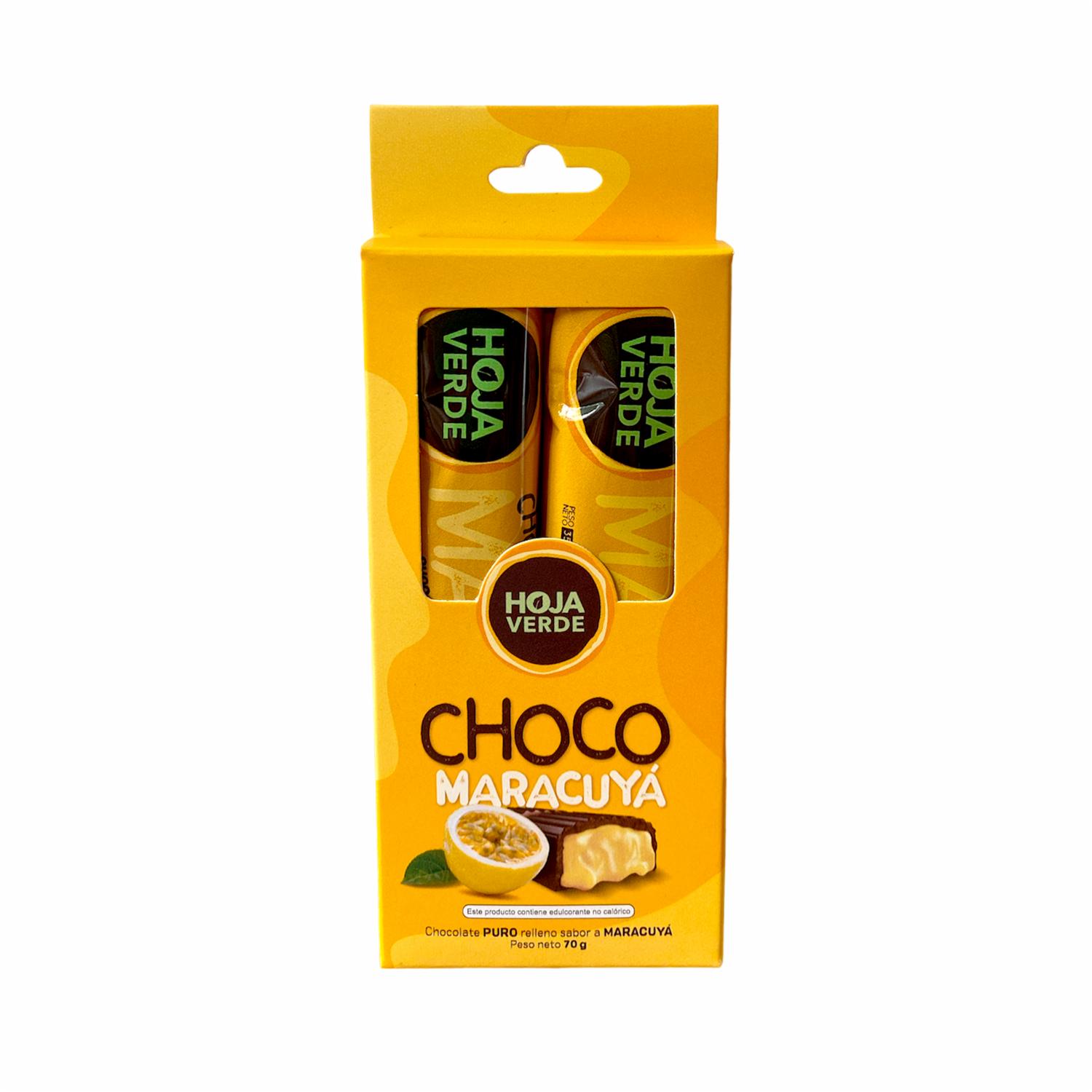 Chocolate En Barra Puro Rellenas Sabor A Maracuyá HOJA VERDE Pack 2 X 35 G