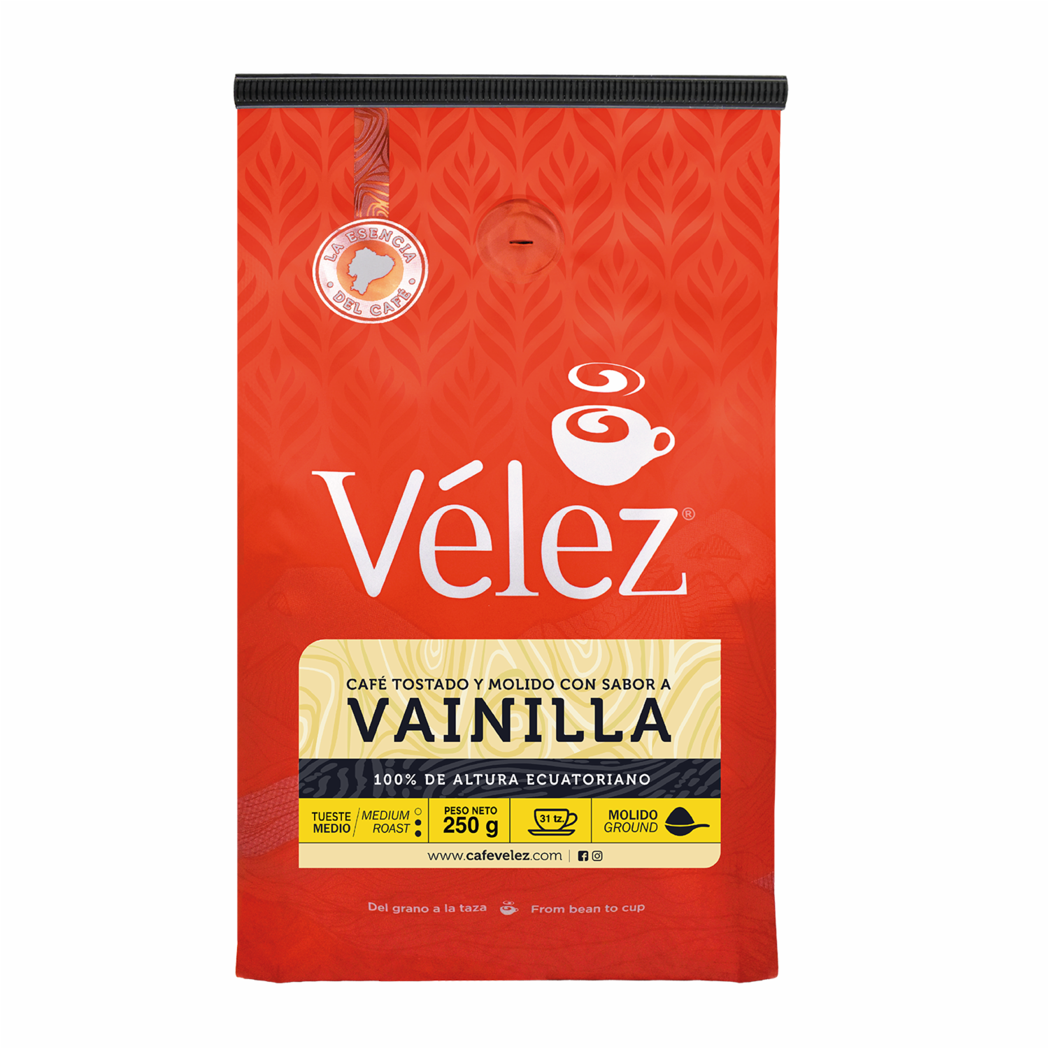 Café Tostado Y Molido Fino Ecuatoriano Vainilla VÉLEZ 250 G