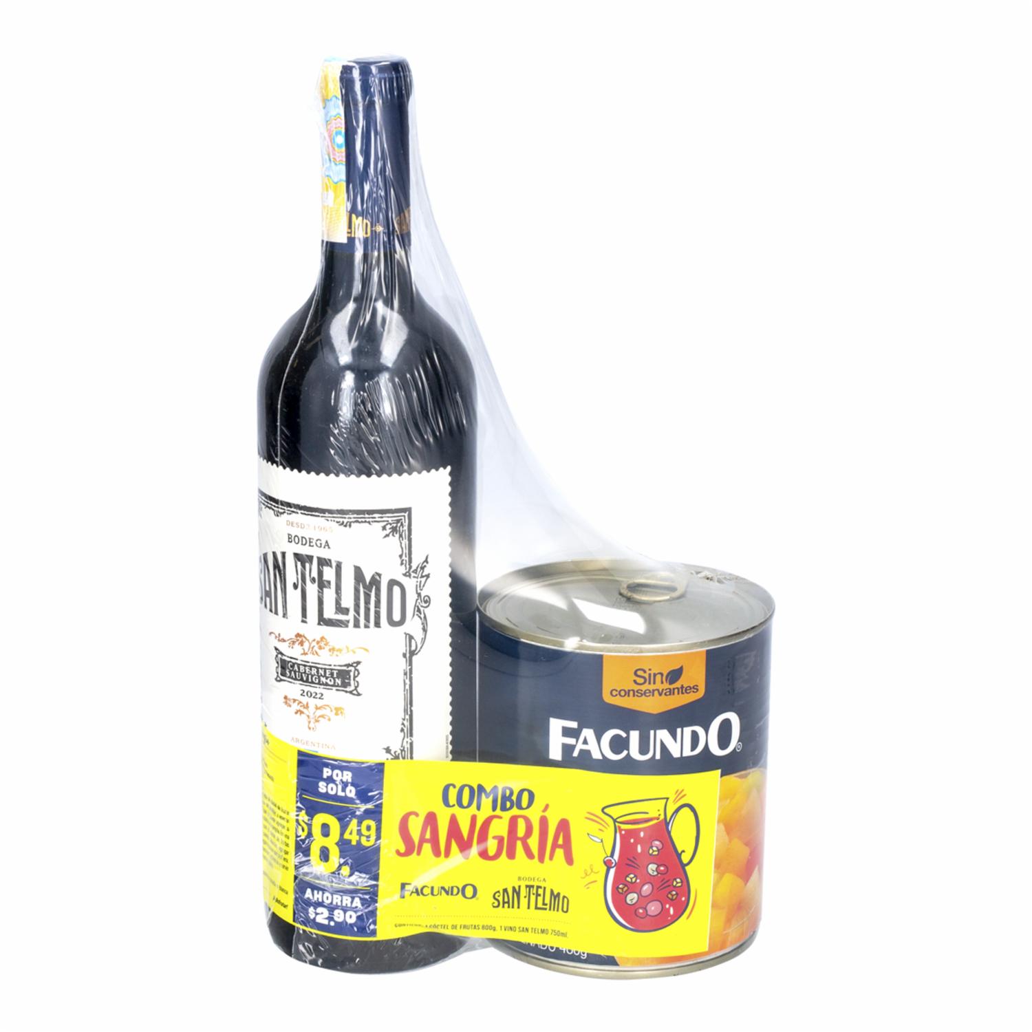 Vino Tinto San Telmo 750 Ml + Coctel Frutas Facundo Facundo 750 Ml + 800 G