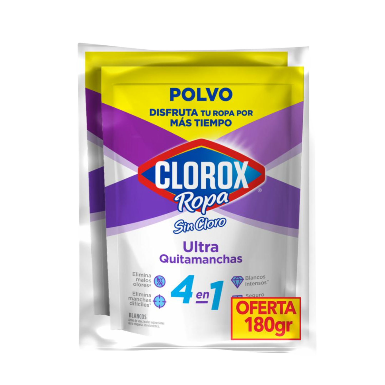 Quitamanchas Sin Cloro En Polvo 4 En 1 Para Ropa Blanca CLOROX 2X90 G