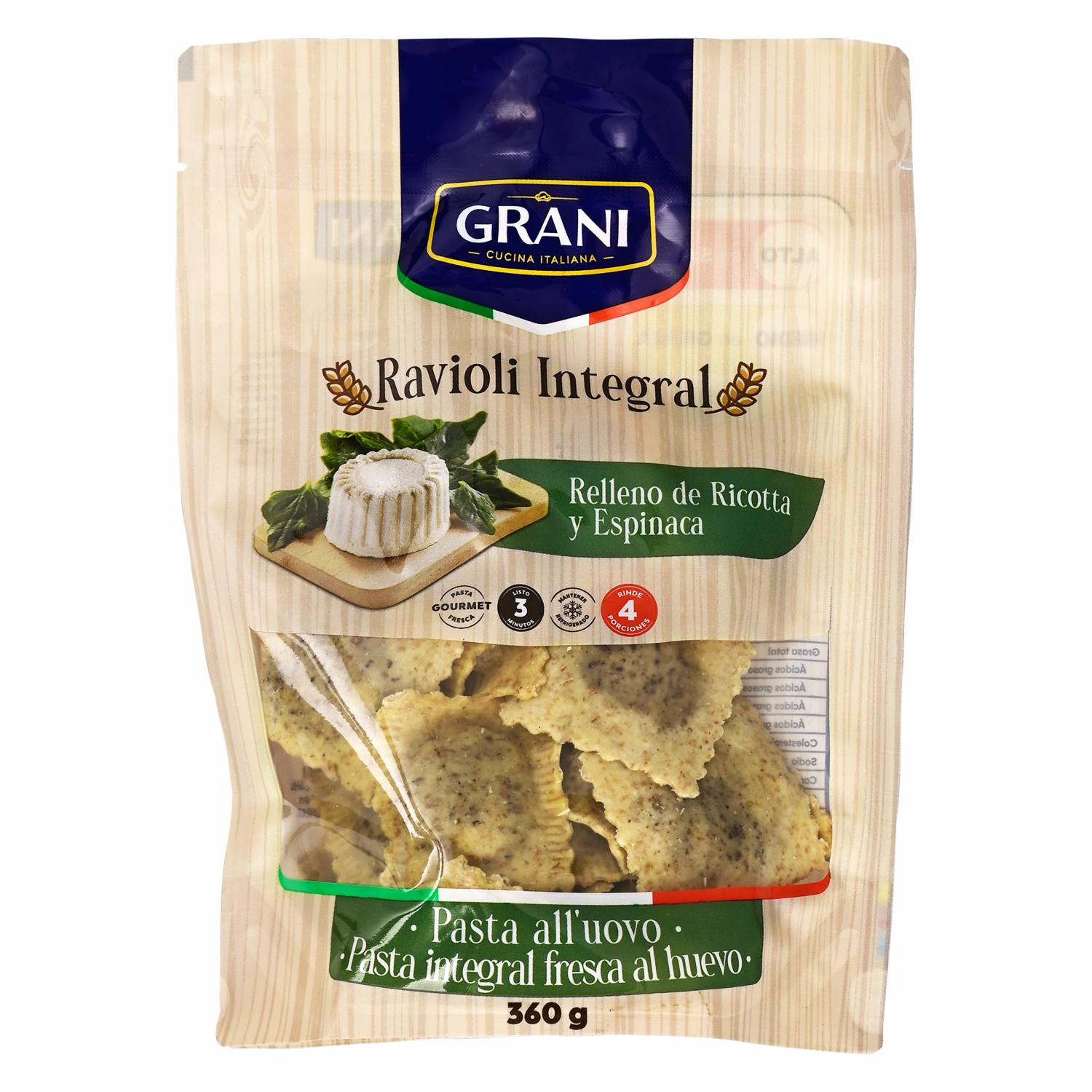 Ravioli Integral Ricotta Y Espinaca GRANI 360 g